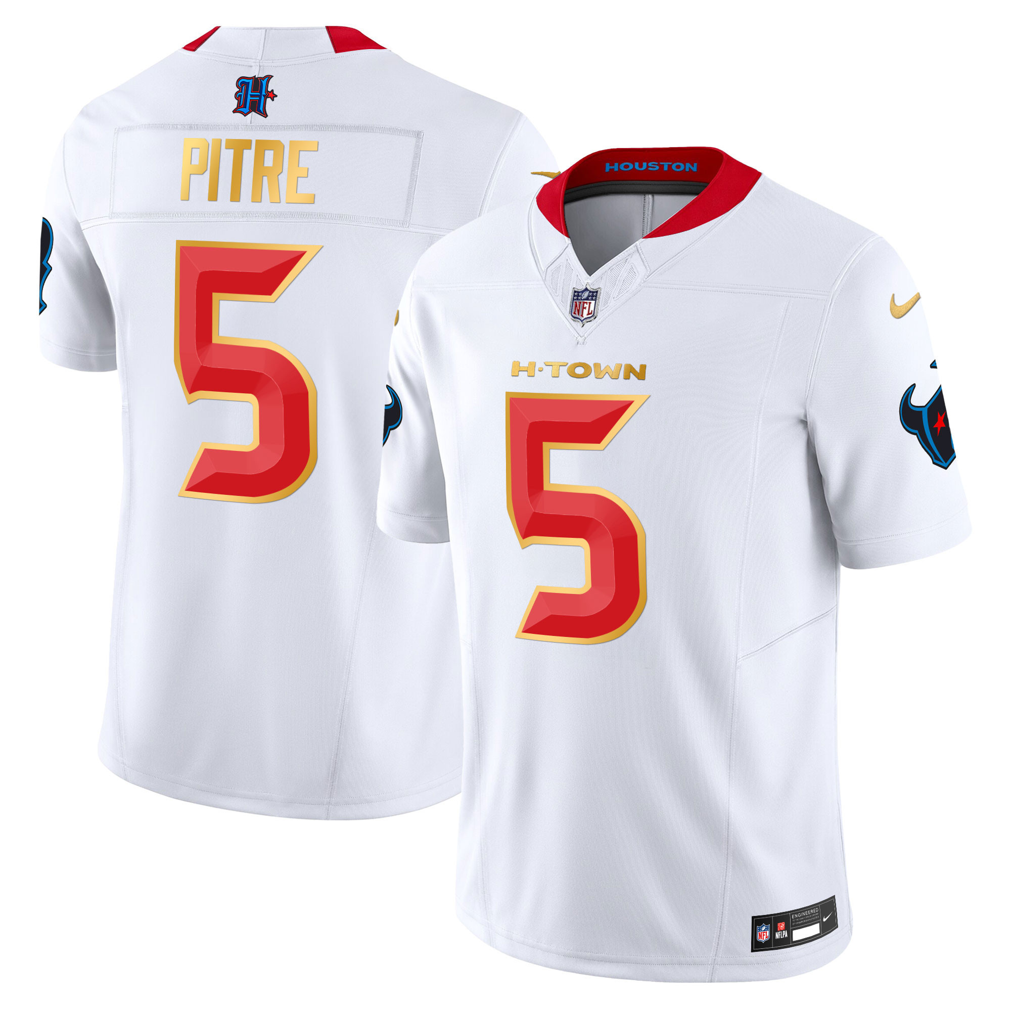 Men's Jalen Pitre Houston Texans 2024 Gold Trim Vapor Limited White Jersey - All Stitched