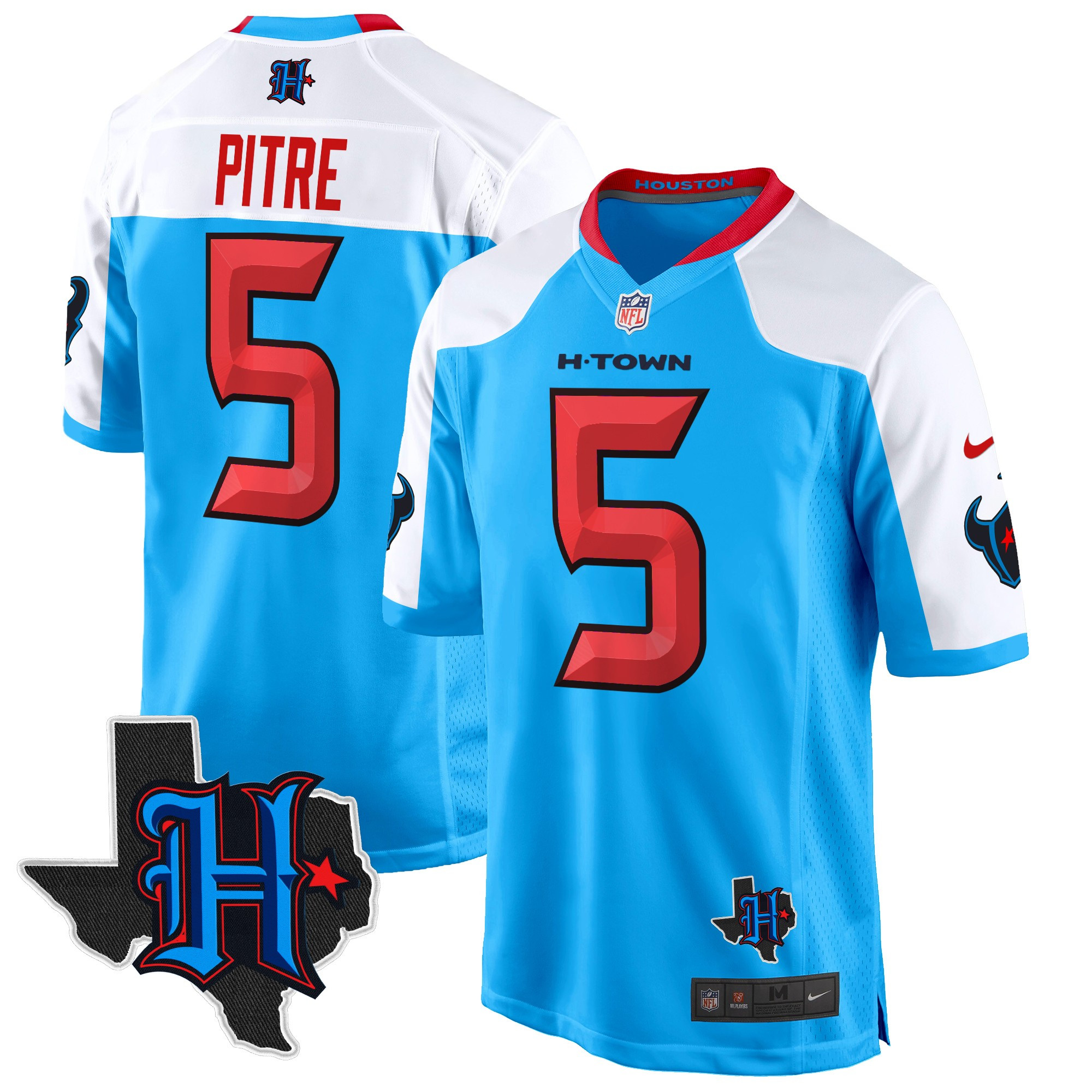Men's Jalen Pitre Houston Texans 2024 Texas Patch Game Blue Alternate Jersey - All Stitched