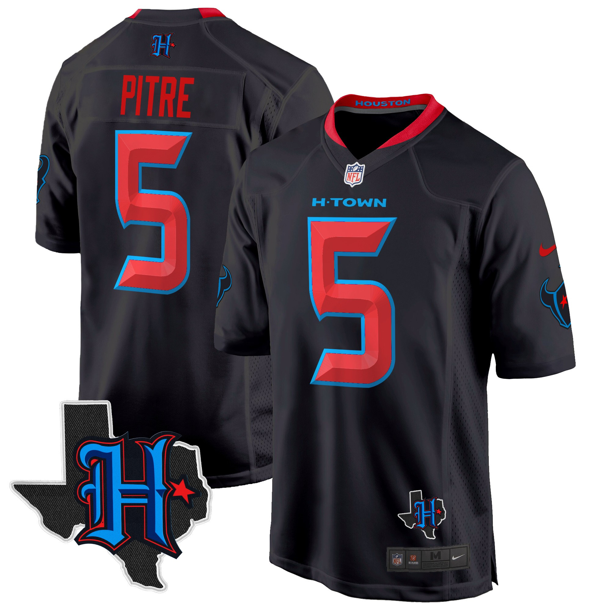 Men's Jalen Pitre Houston Texans 2024 Texas Patch Game Navy Limited Jersey - All Stitched