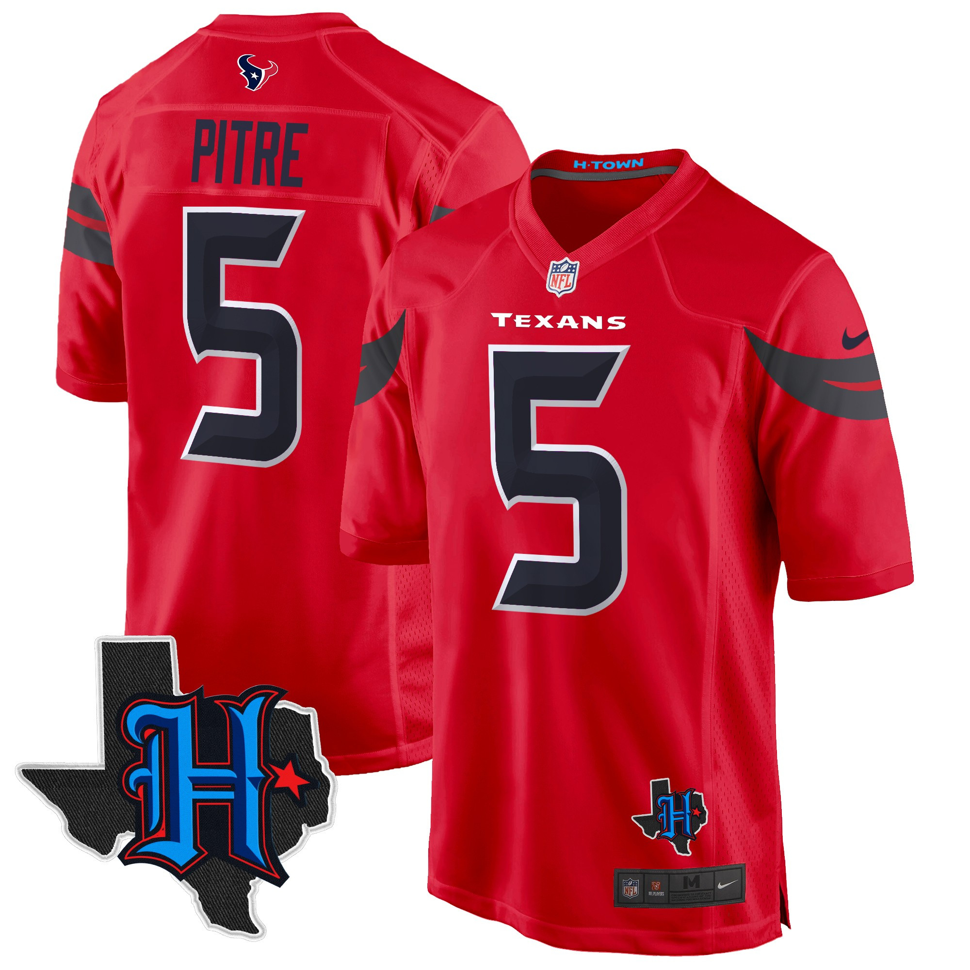 Men's Jalen Pitre Houston Texans 2024 Texas Patch Game Red Jersey - All Stitched
