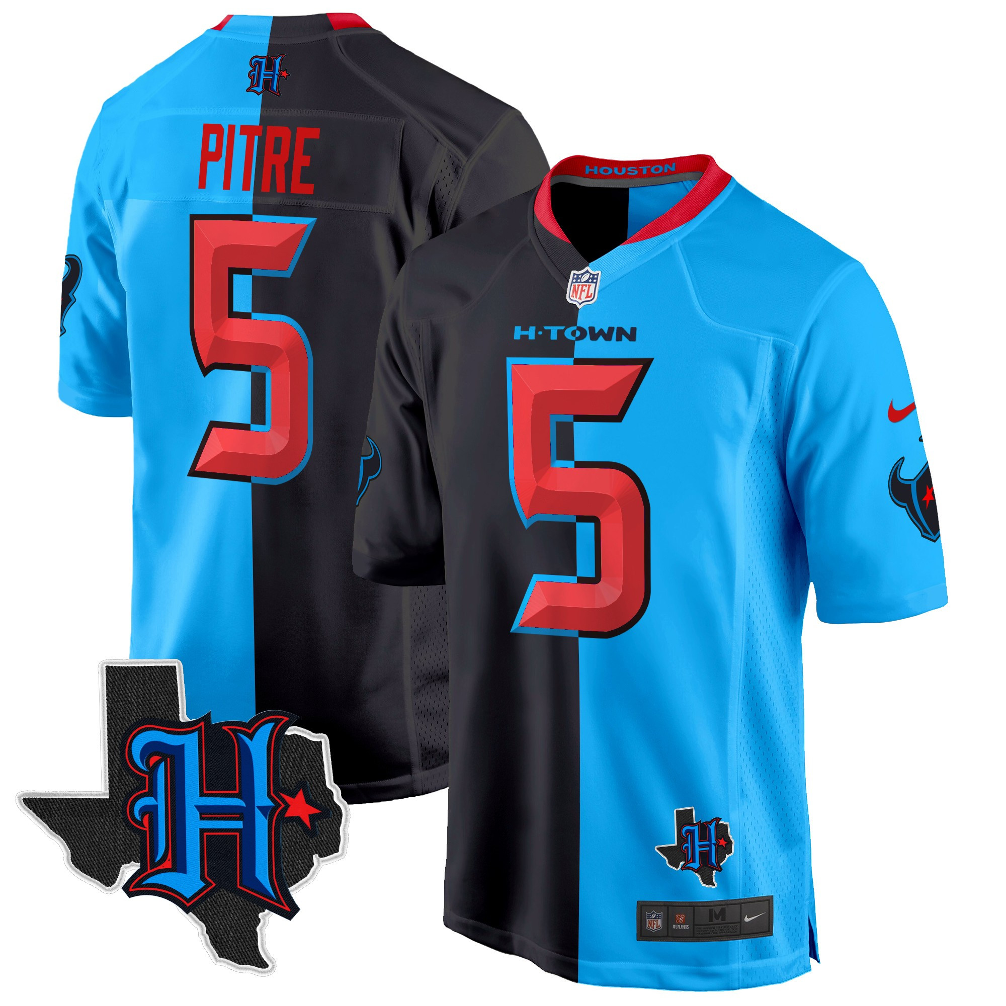 Men's Jalen Pitre Houston Texans 2024 Texas Patch Game Split Jersey - All Stitched