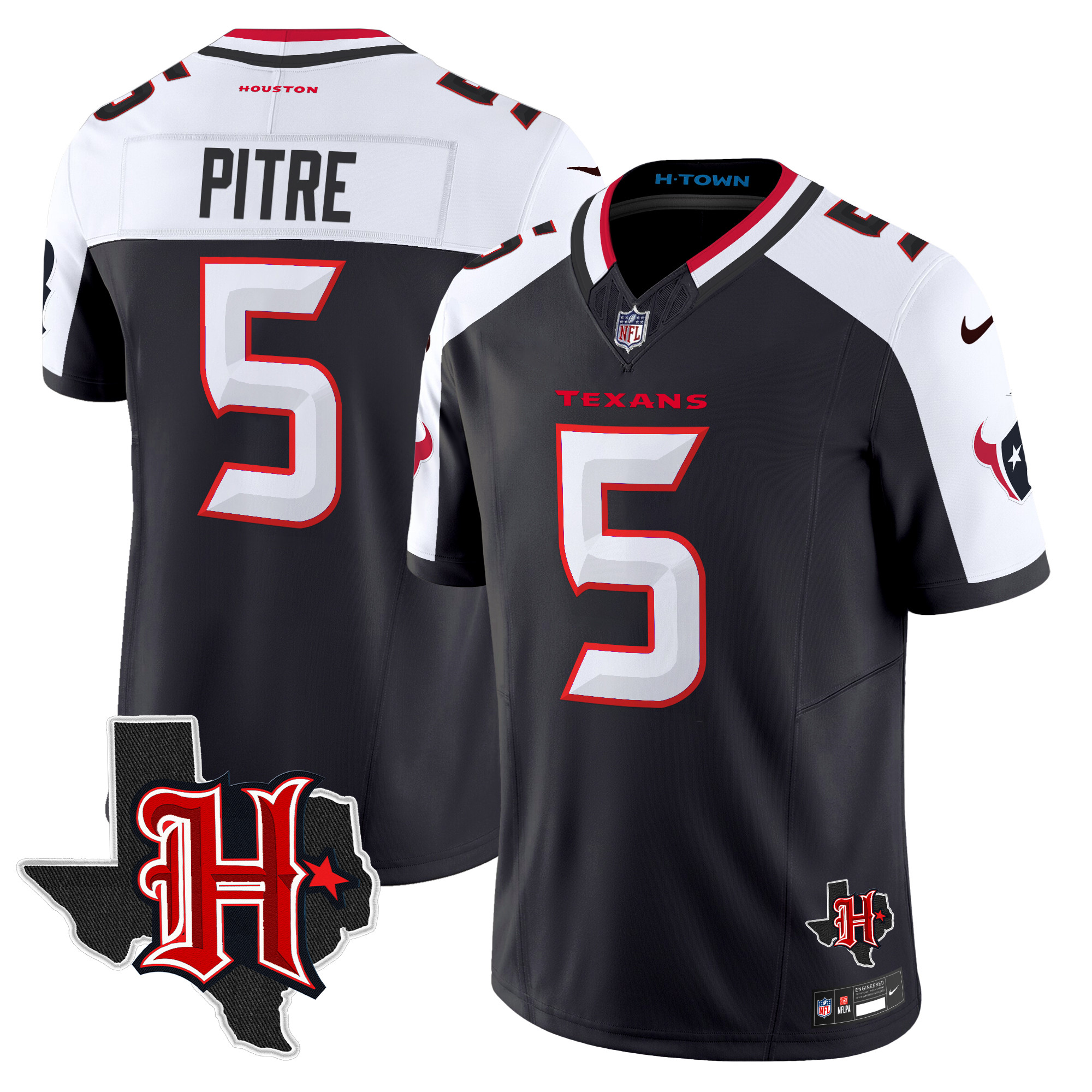 Men's Jalen Pitre Houston Texans 2024 Texas Patch Vapor Limited Navy Alternate Jersey - All Stitched