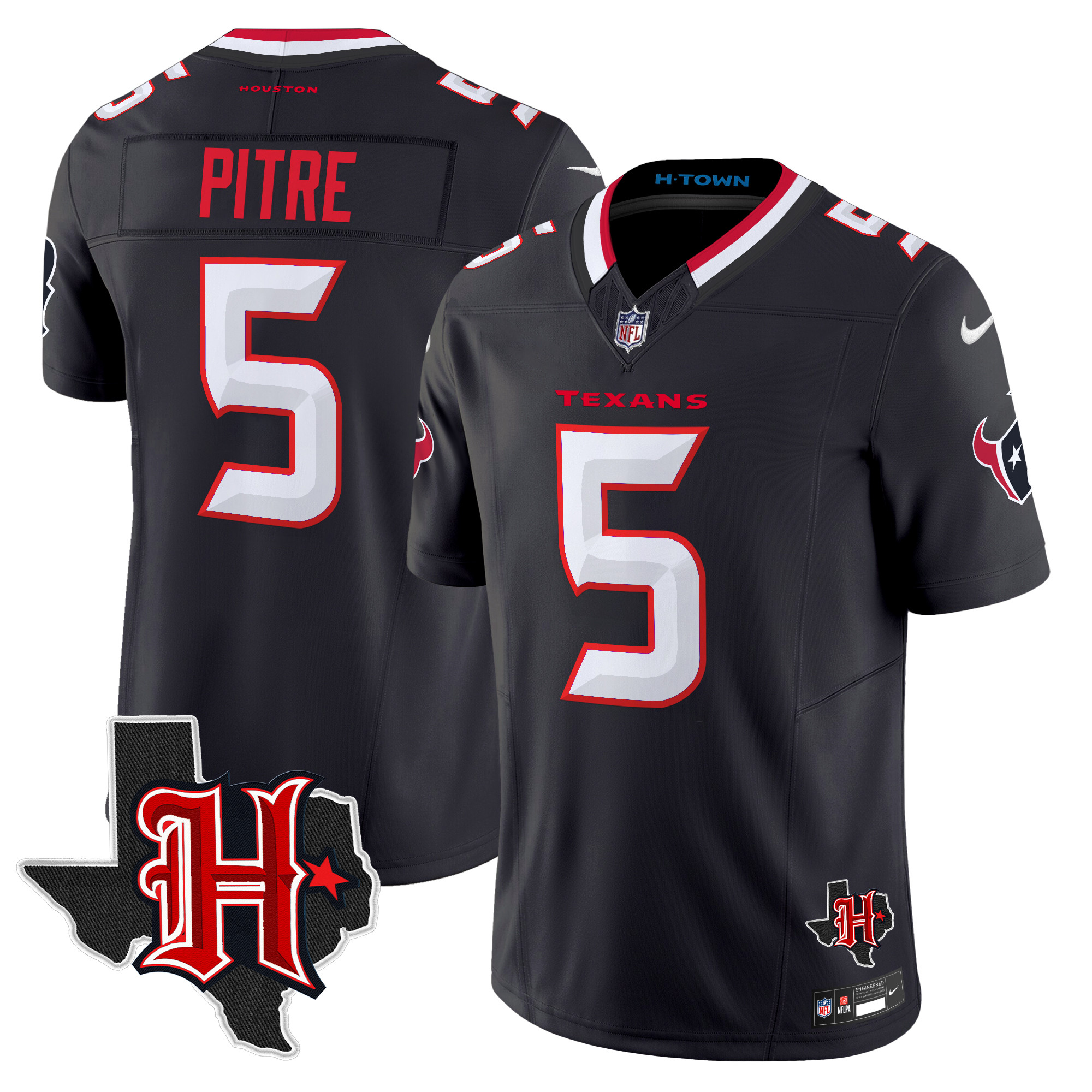 Men's Jalen Pitre Houston Texans 2024 Texas Patch Vapor Limited Navy Jersey - All Stitched