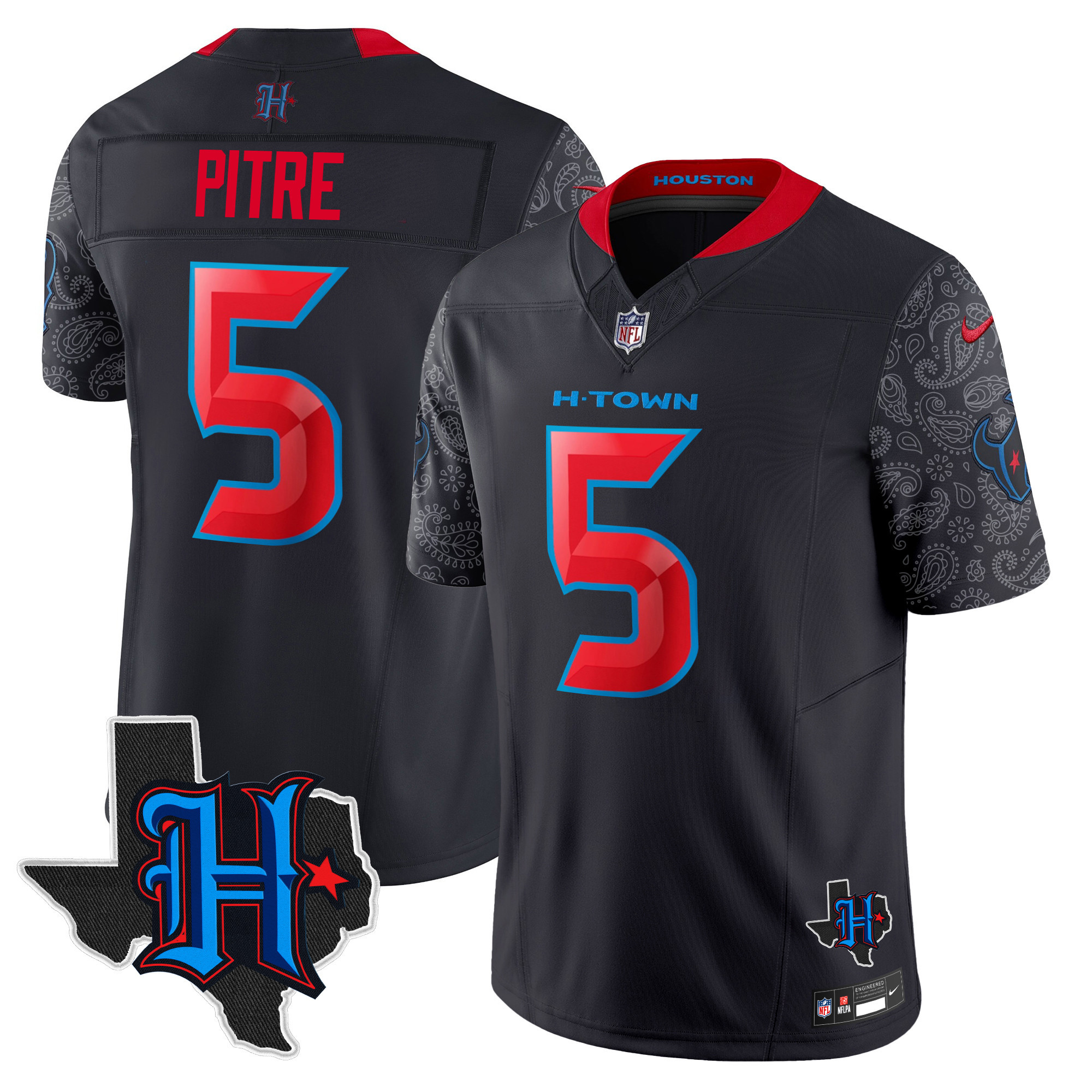 Men's Jalen Pitre Houston Texans 2024 Texas Patch Vapor Limited Navy Limited Jersey V4 - All Stitched