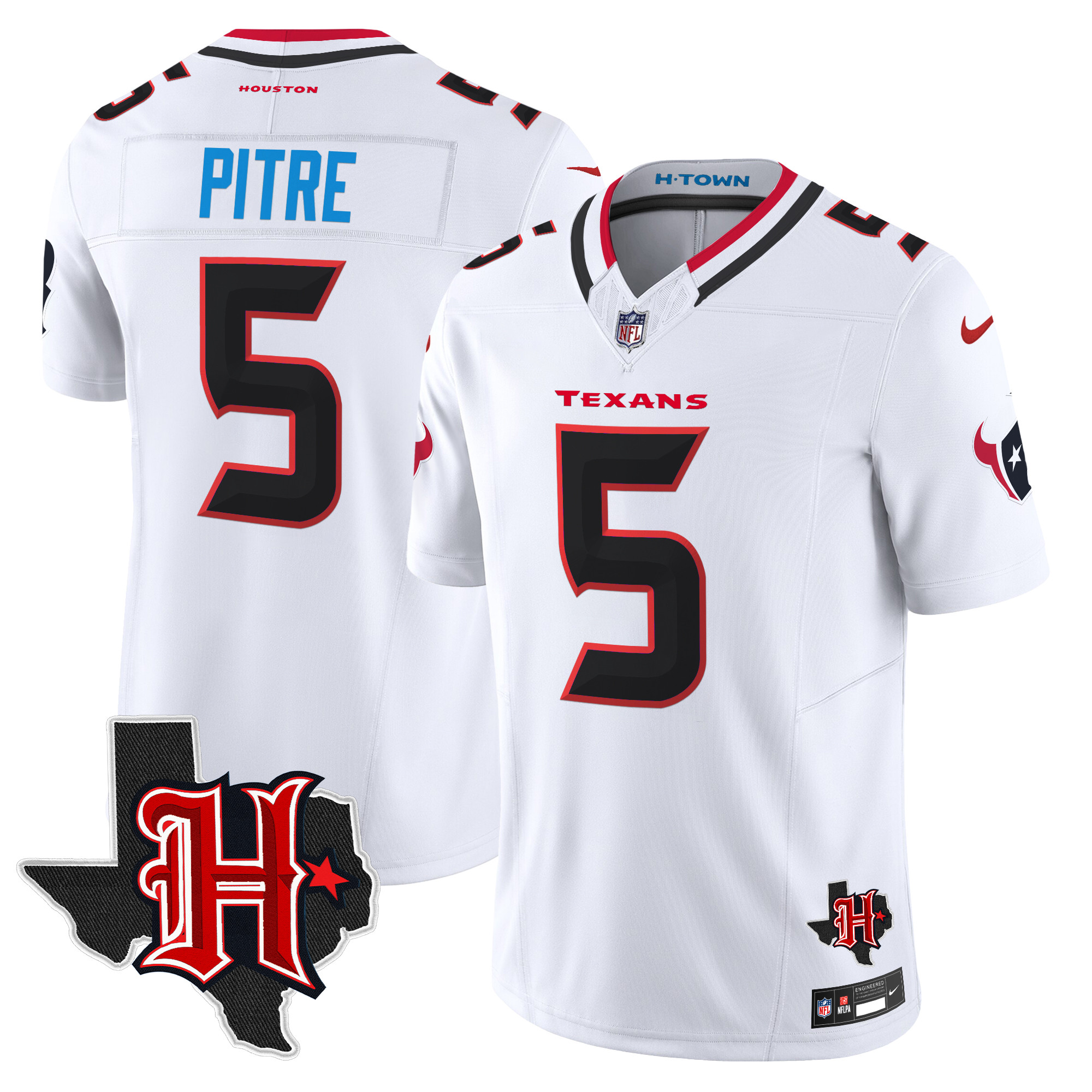 Men's Jalen Pitre Houston Texans 2024 Texas Patch Vapor Limited White Jersey - All Stitched