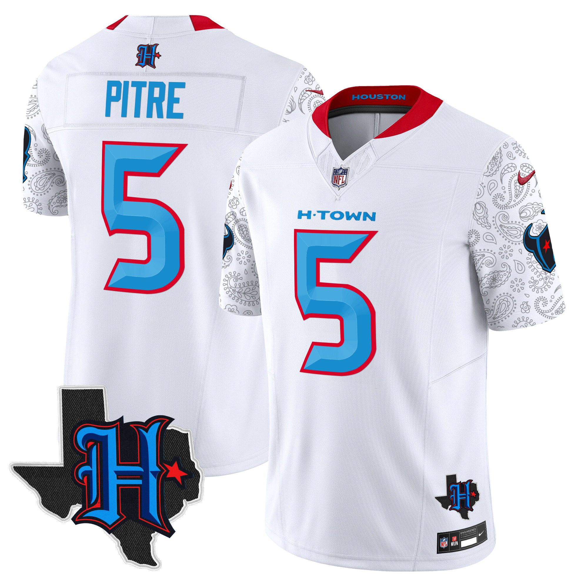 Men's Jalen Pitre Houston Texans 2024 Texas Patch Vapor Limited White Jersey V4 - All Stitched