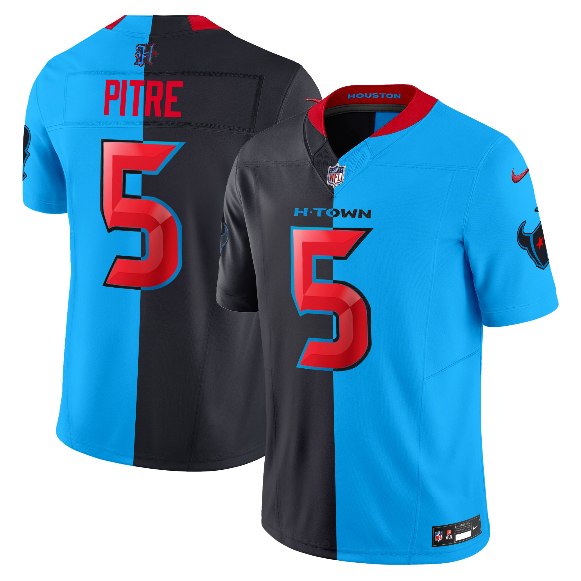Men's Jalen Pitre Houston Texans 2024 Vapor Limited Blue Split Jersey - All Stitched