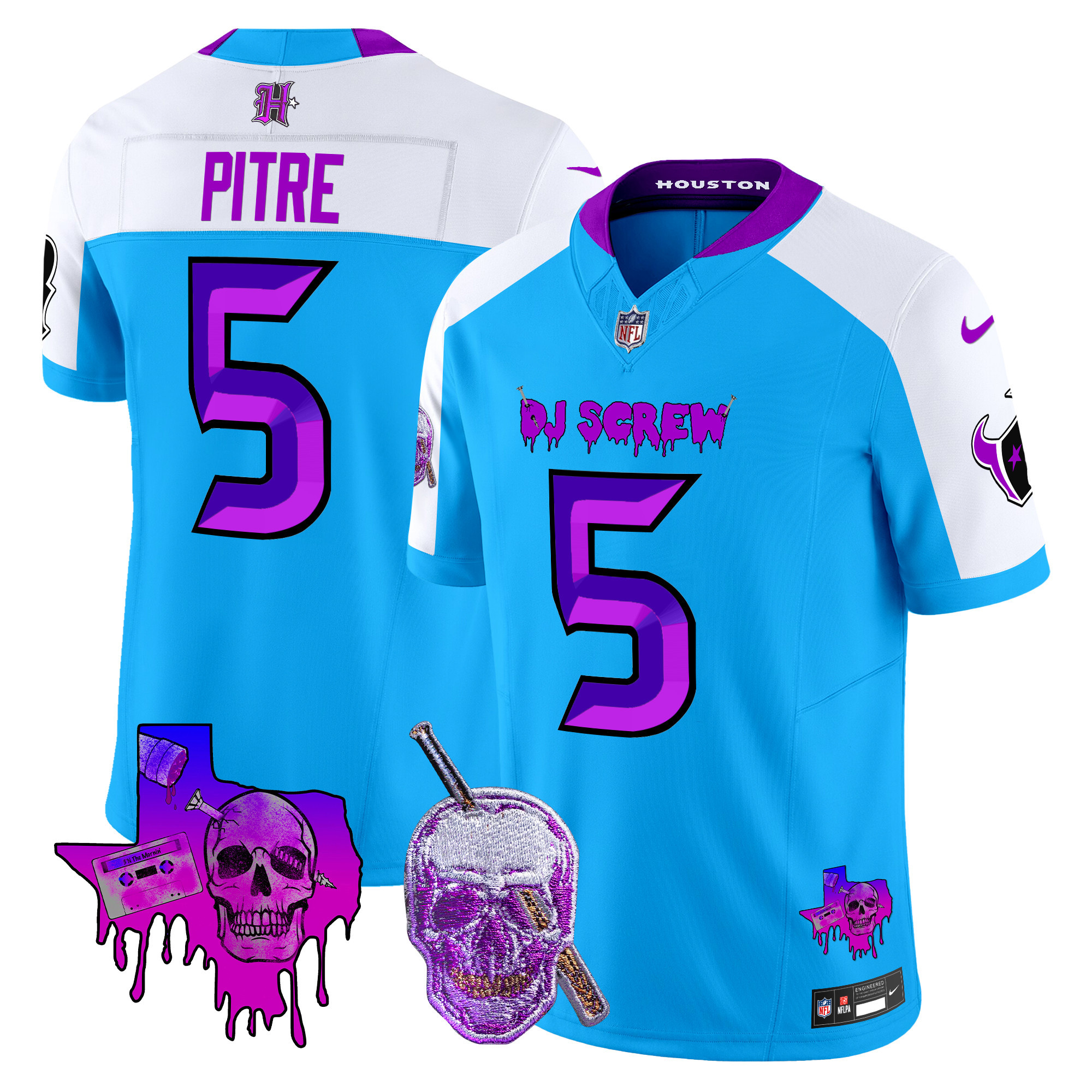 Men's Jalen Pitre Houston Texans DJ Screw Vapor Limited Blue Alternate Jersey - All Stitched