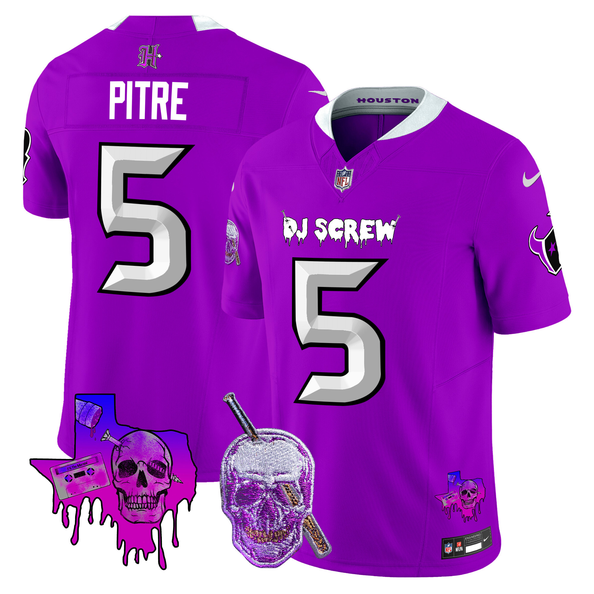 Men's Jalen Pitre Houston Texans DJ Screw Vapor Limited Purple Jersey - All Stitched