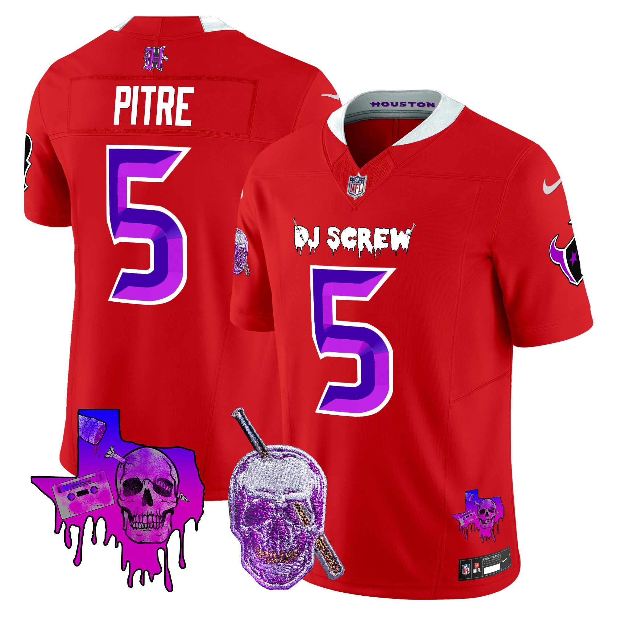 Men's Jalen Pitre Houston Texans DJ Screw Vapor Limited Red Jersey - All Stitched