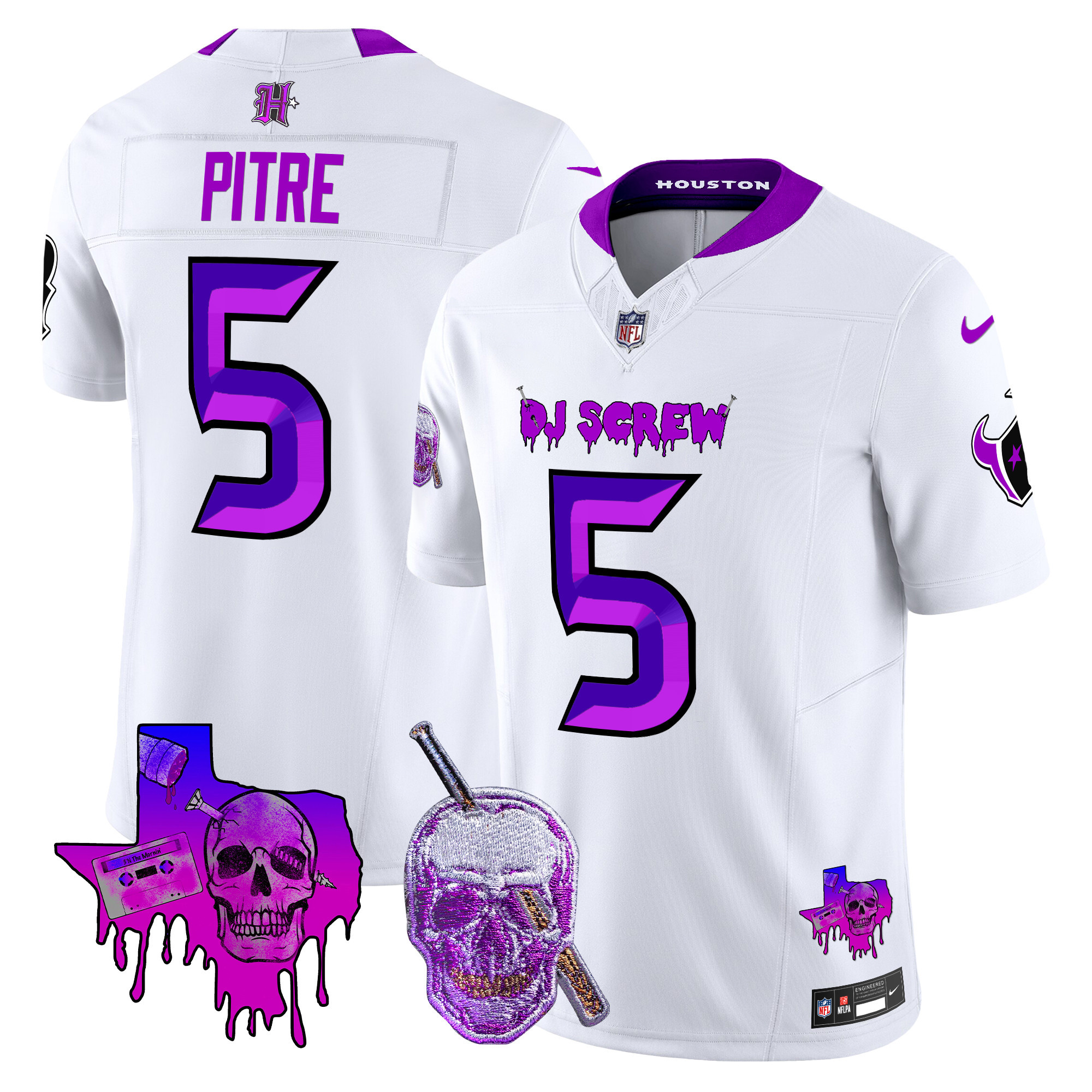 Men's Jalen Pitre Houston Texans DJ Screw Vapor Limited White Jersey - All Stitched