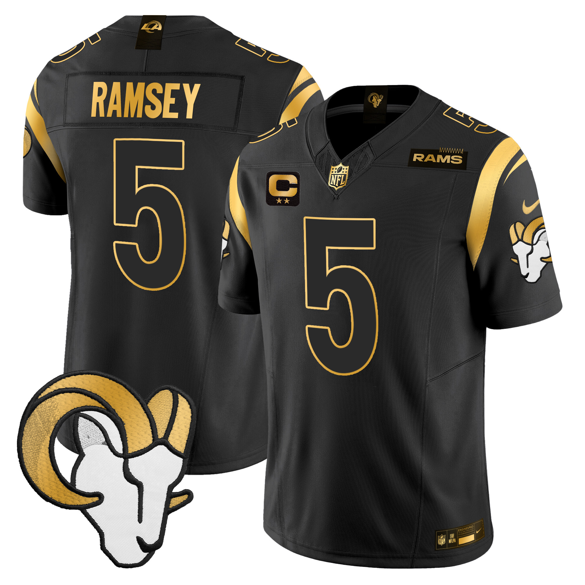 Men's Jalen Ramsey Los Angeles Rams 2024 Gold Vapor Limited Black Gold Jersey - All Stitched