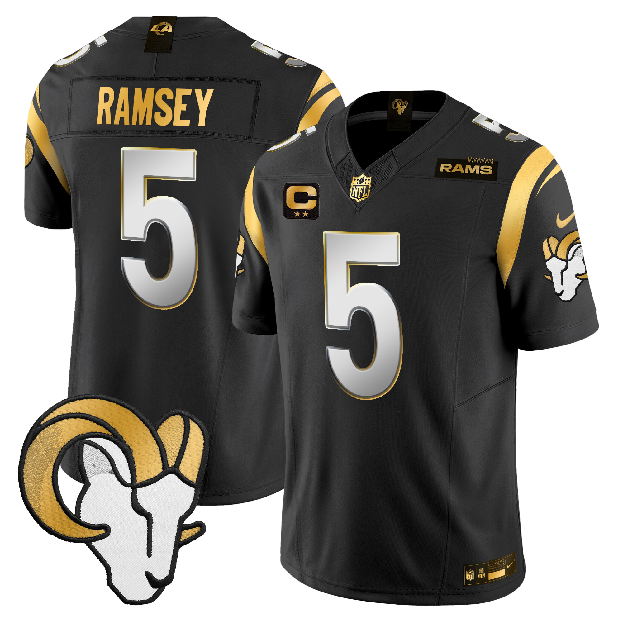 Men's Jalen Ramsey Los Angeles Rams 2024 Gold Vapor Limited Black Limited Jersey - All Stitched