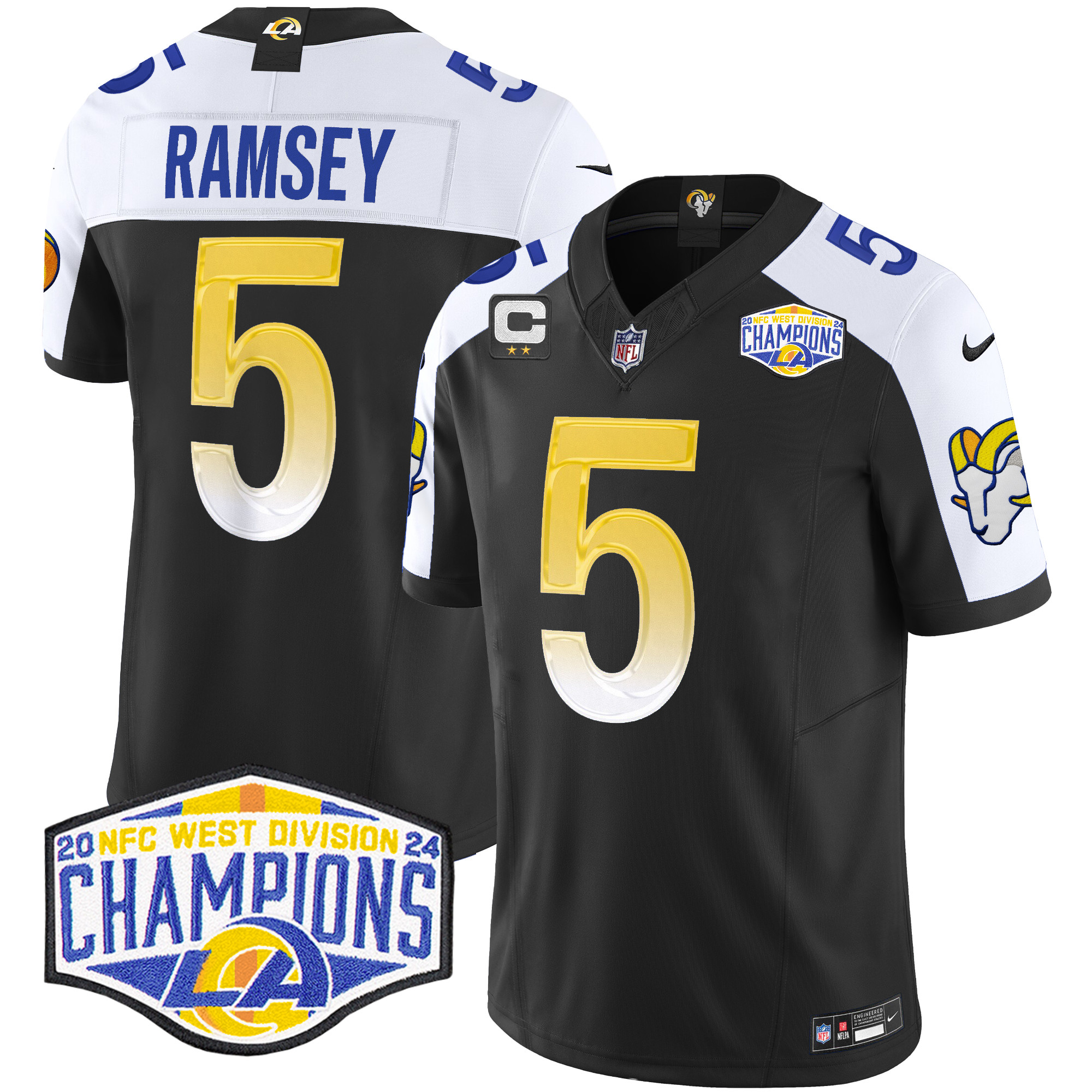 Men's Jalen Ramsey Los Angeles Rams 2024 NFC West Division Champions Vapor Limited Black Alternate Jersey - All Stitched