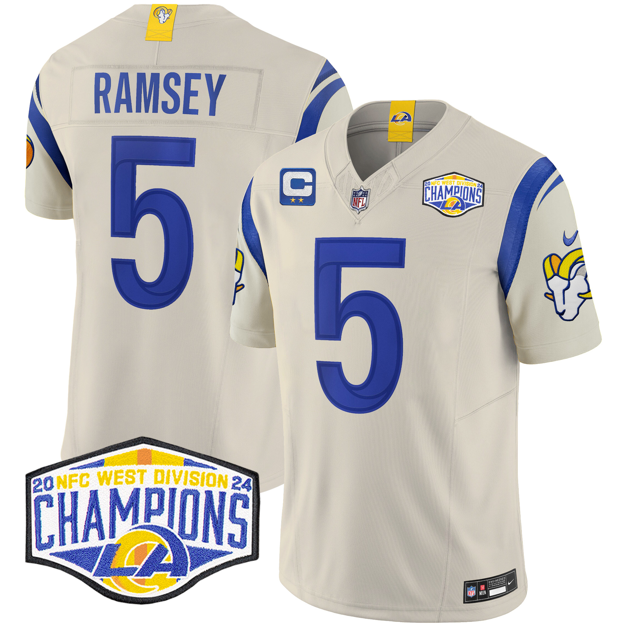 Men's Jalen Ramsey Los Angeles Rams 2024 NFC West Division Champions Vapor Limited Bone Jersey - All Stitched