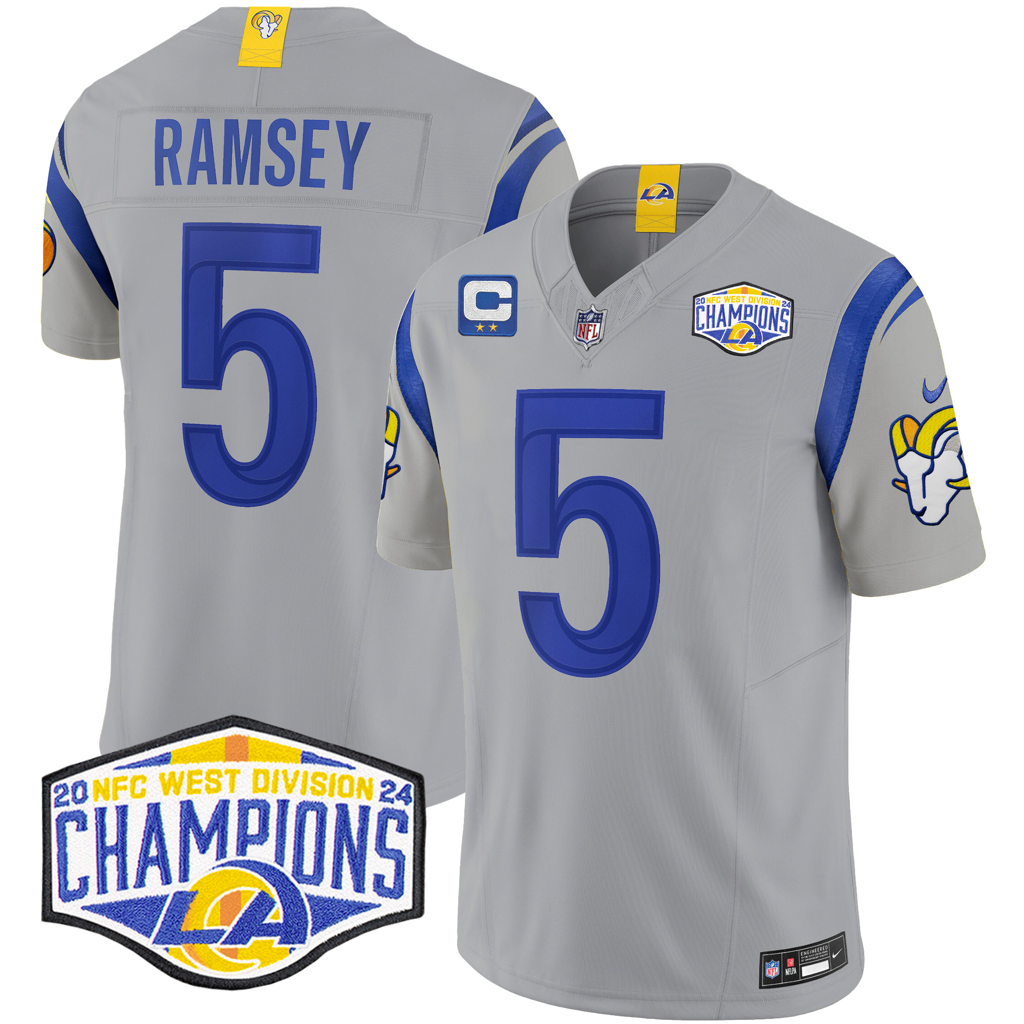 Men's Jalen Ramsey Los Angeles Rams 2024 NFC West Division Champions Vapor Limited Gray Jersey - All Stitched