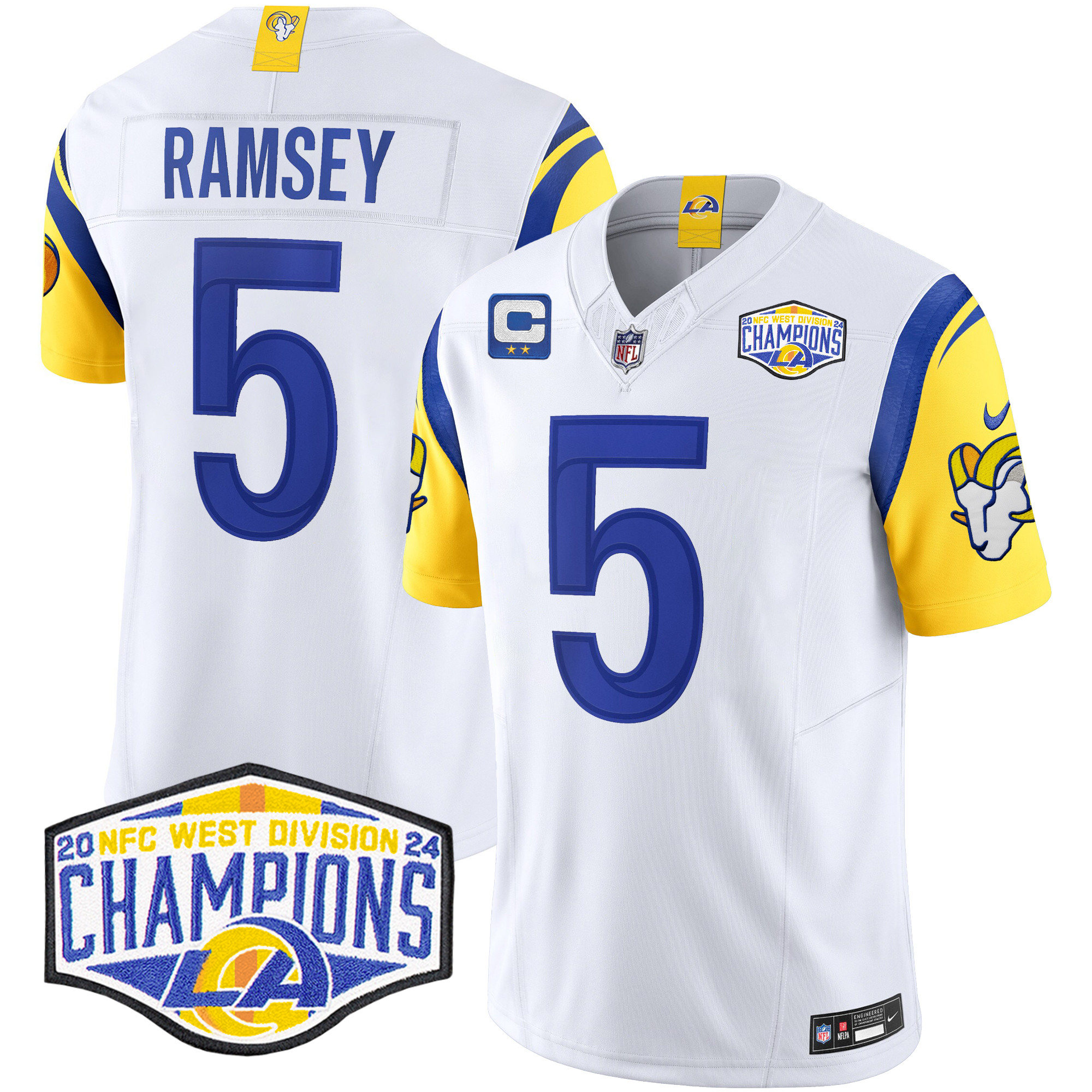 Men's Jalen Ramsey Los Angeles Rams 2024 NFC West Division Champions Vapor Limited White Jersey - All Stitched