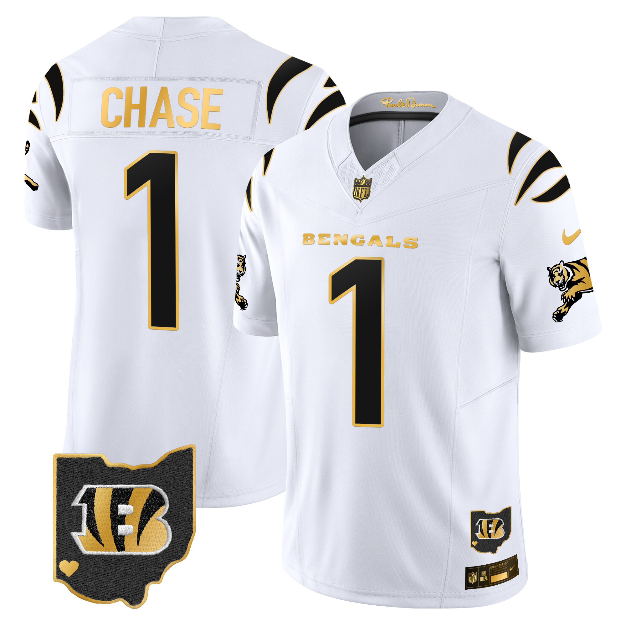 Men's Ja'Marr Chase Cincinnati Bengals 2024 Gold Vapor Limited White Gold Jersey - All Stitched