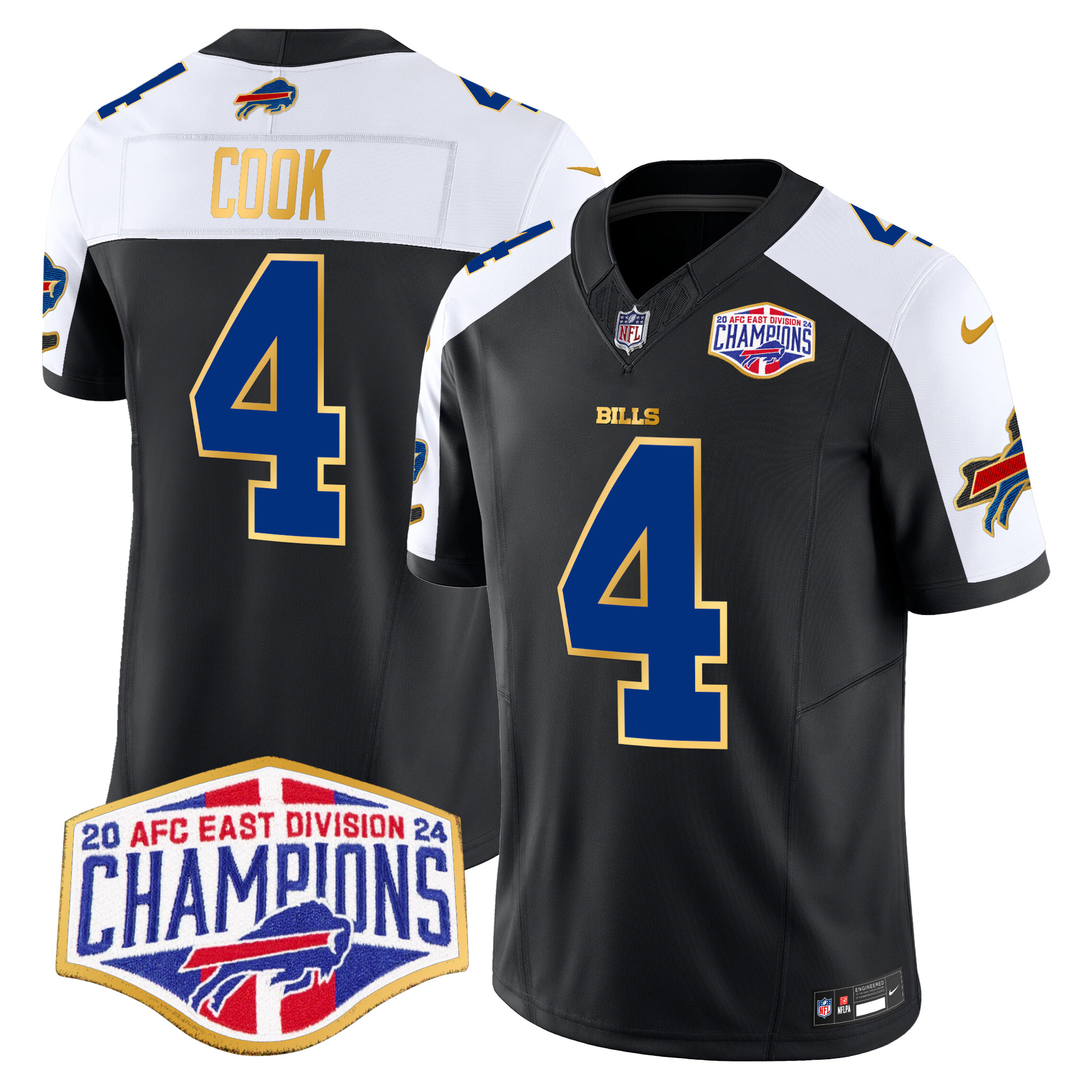 Men's James Cook Buffalo Bills 2024 AFC East Division Champions Gold Trim Vapor Limited Black Alternate Jersey - All Stitched