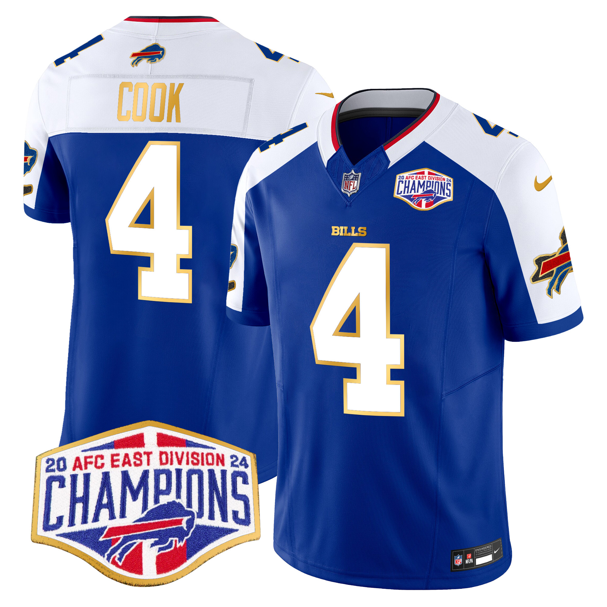 Men's James Cook Buffalo Bills 2024 AFC East Division Champions Gold Trim Vapor Limited Royal Alternate Jersey - All Stitched
