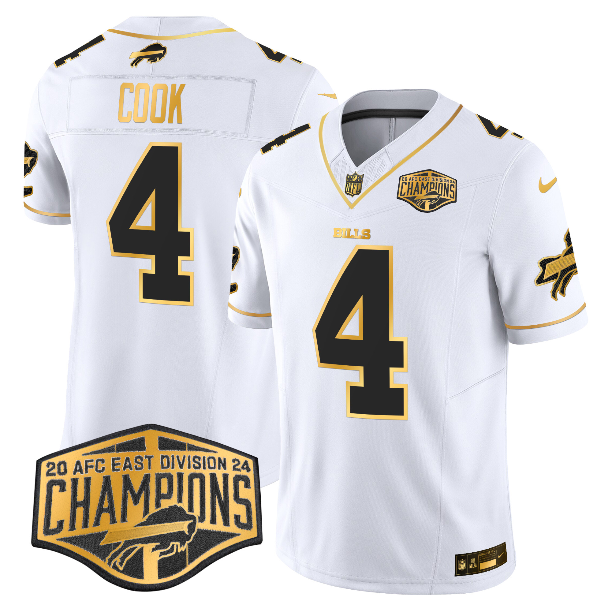 Men's James Cook Buffalo Bills 2024 AFC East Division Champions Gold Vapor Limited White Gold Jersey - All Stitched