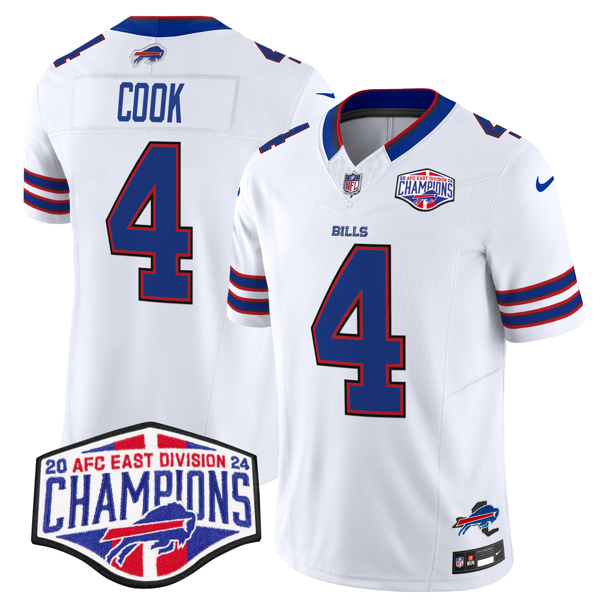 Men's James Cook Buffalo Bills 2024 AFC East Division Champions Vapor Limited White Jersey - All Stitched