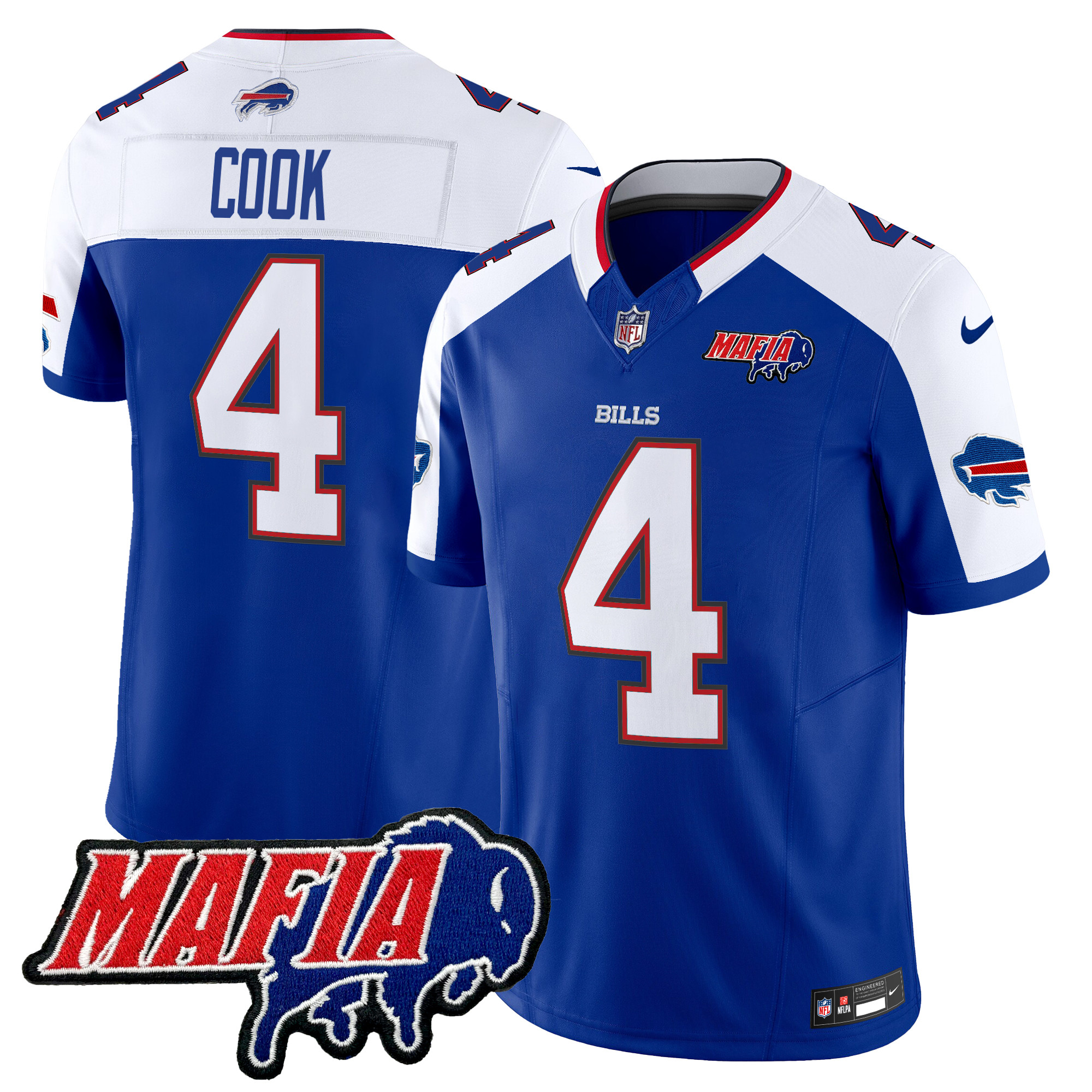 Men's James Cook Buffalo Bills 2024 Buffalo Bills Mafia Patch Vapor Limited Royal Alternate Jersey - All Stitched