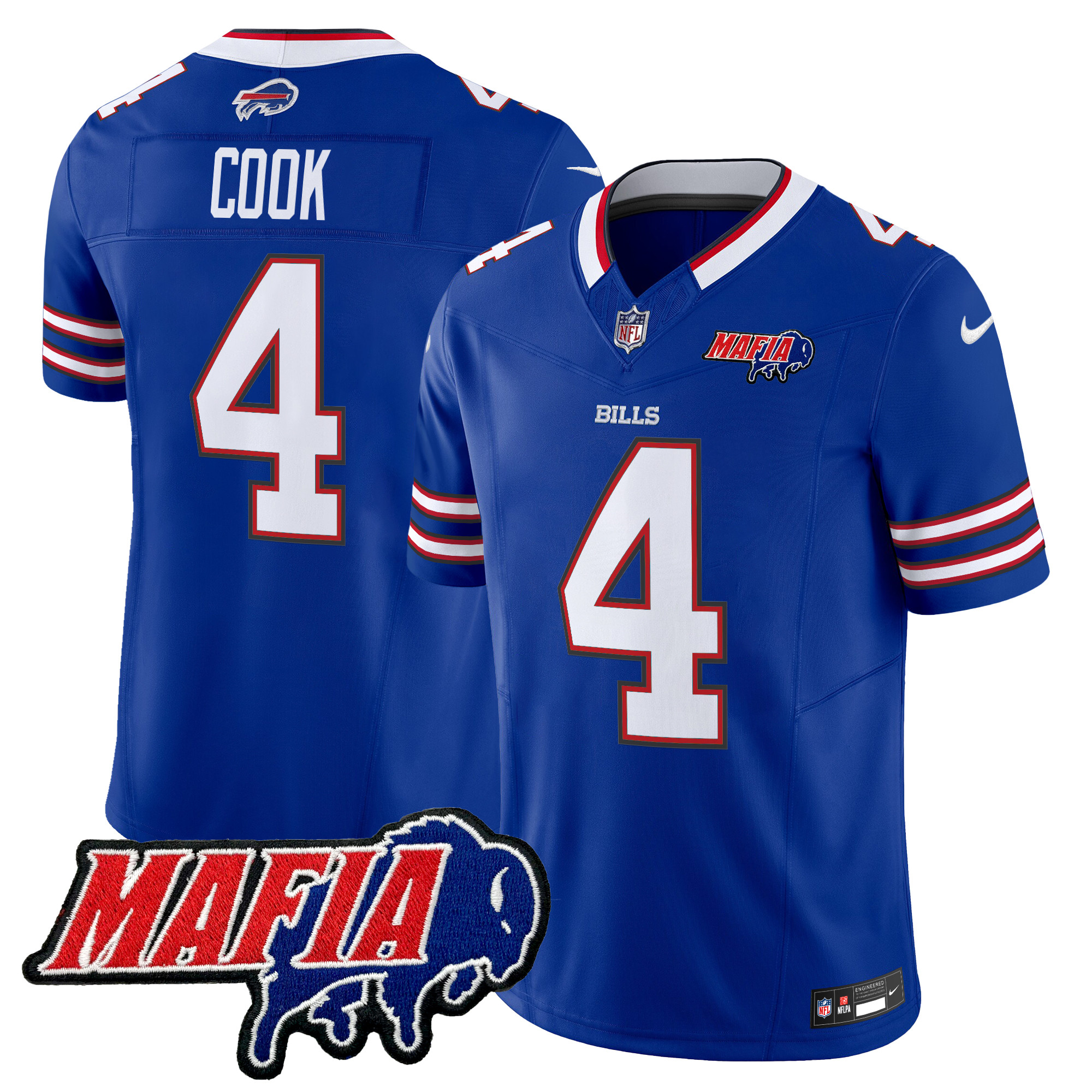 Men's James Cook Buffalo Bills 2024 Buffalo Bills Mafia Patch Vapor Limited Royal Jersey - All Stitched