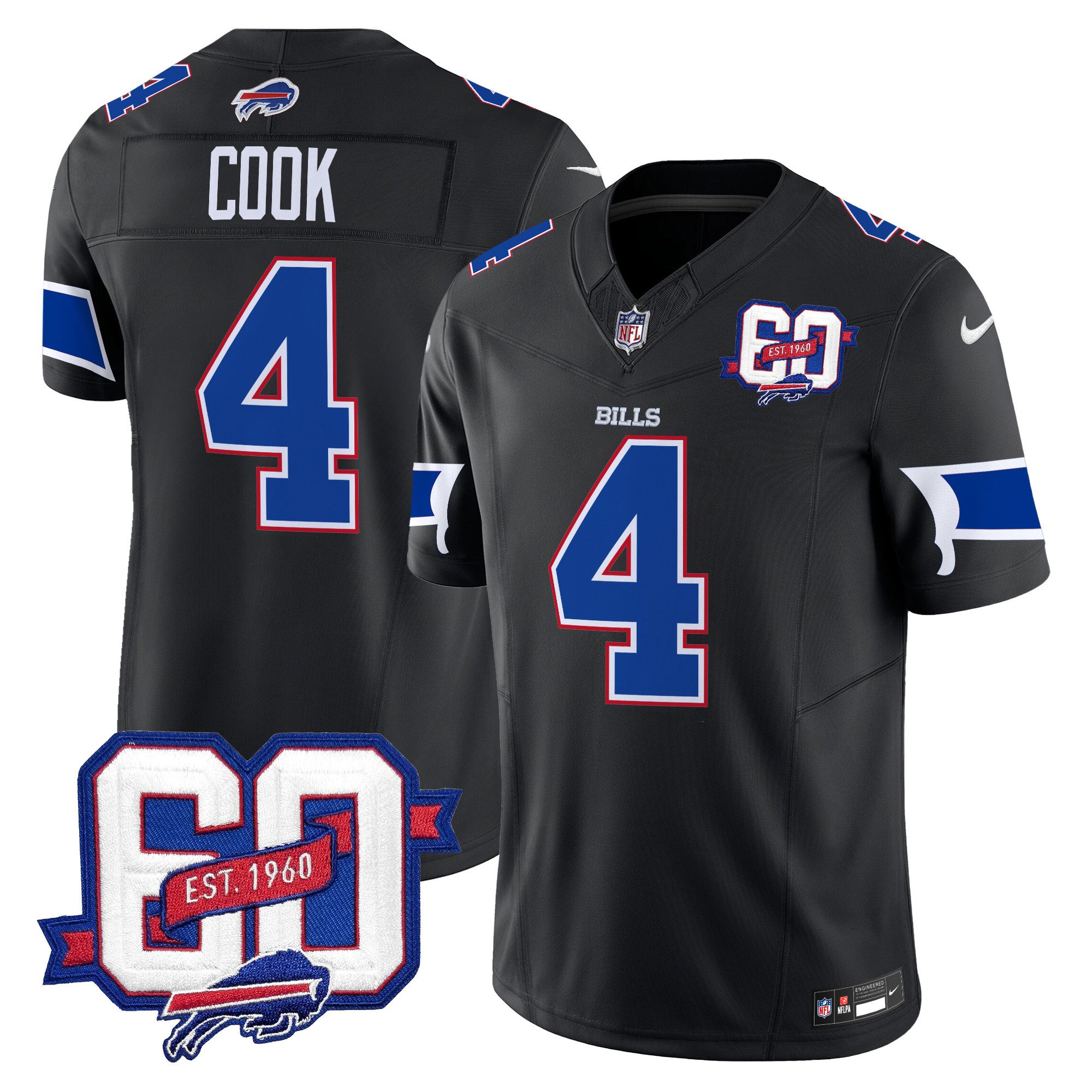 Men's James Cook Buffalo Bills 60th Anniversary Patch Vapor Limited Black Jersey - All Stitched