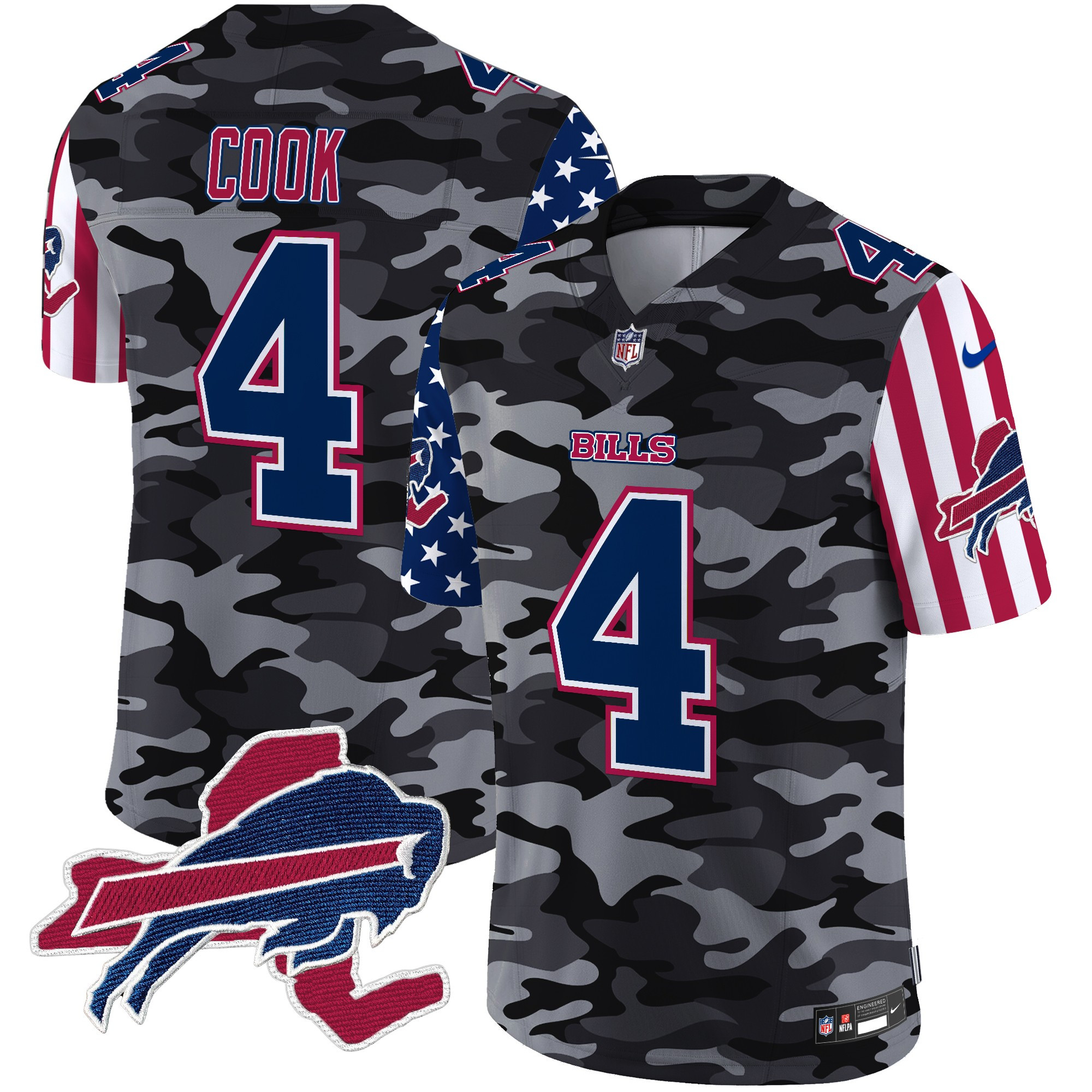 Men's James Cook Buffalo Bills American Style Vapor Limited Black Camo Jersey - All Stitched
