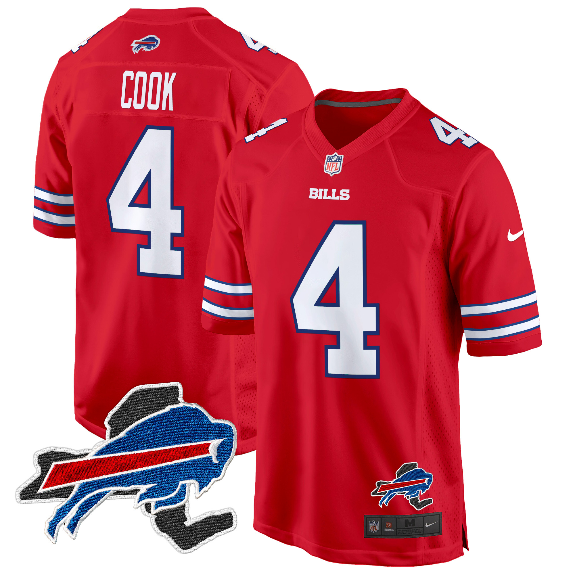 Men's James Cook Buffalo Bills New York Patch Game Red Jersey - All Stitched