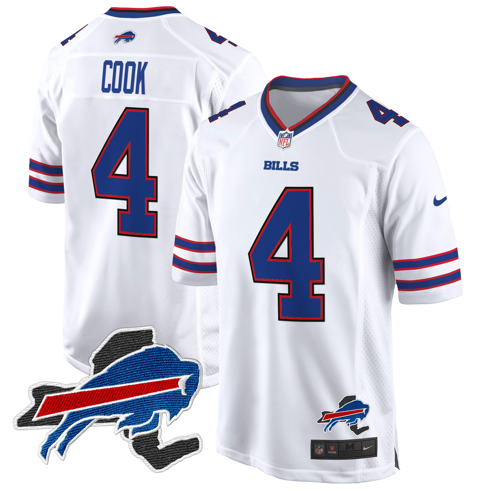 Men's James Cook Buffalo Bills New York Patch Game White Jersey - All Stitched
