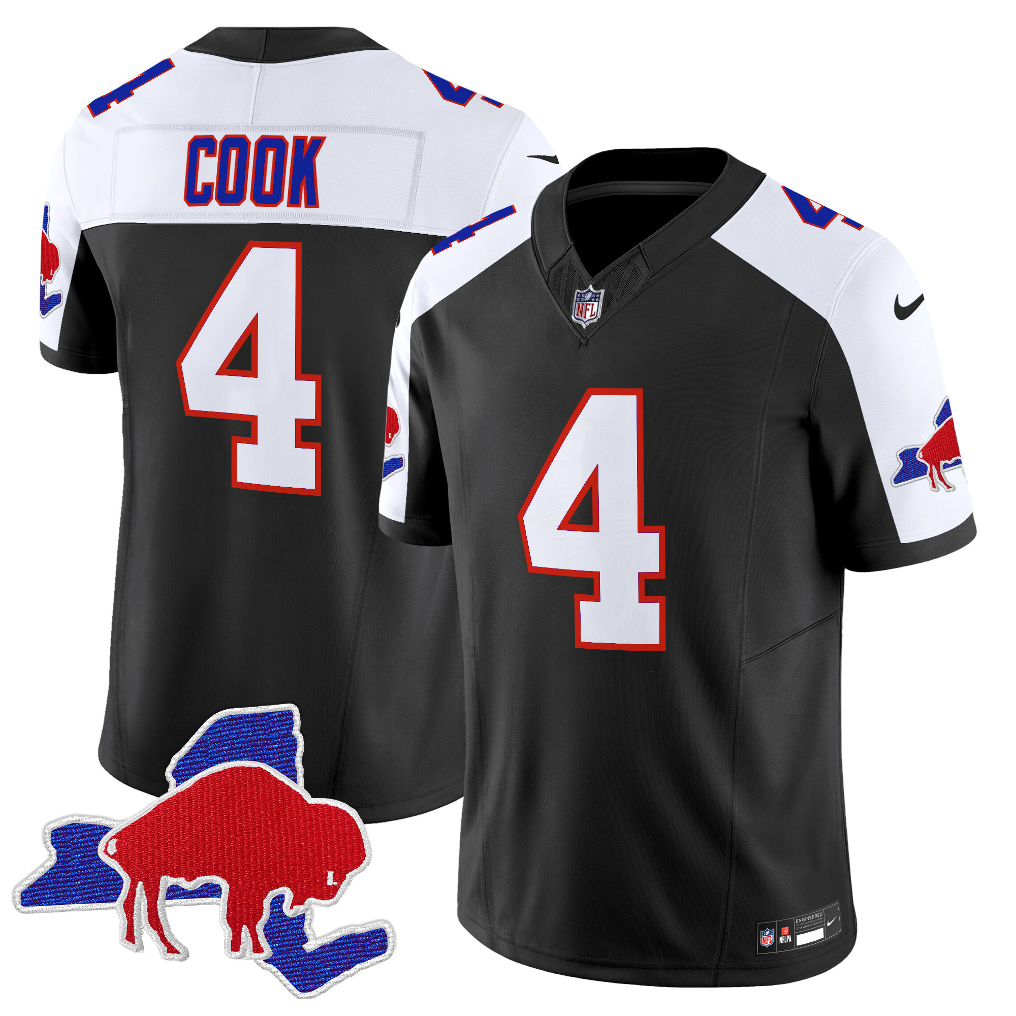Men's James Cook Buffalo Bills Throwback 2024 Vapor Limited Black Alternate Jersey - All Stitched
