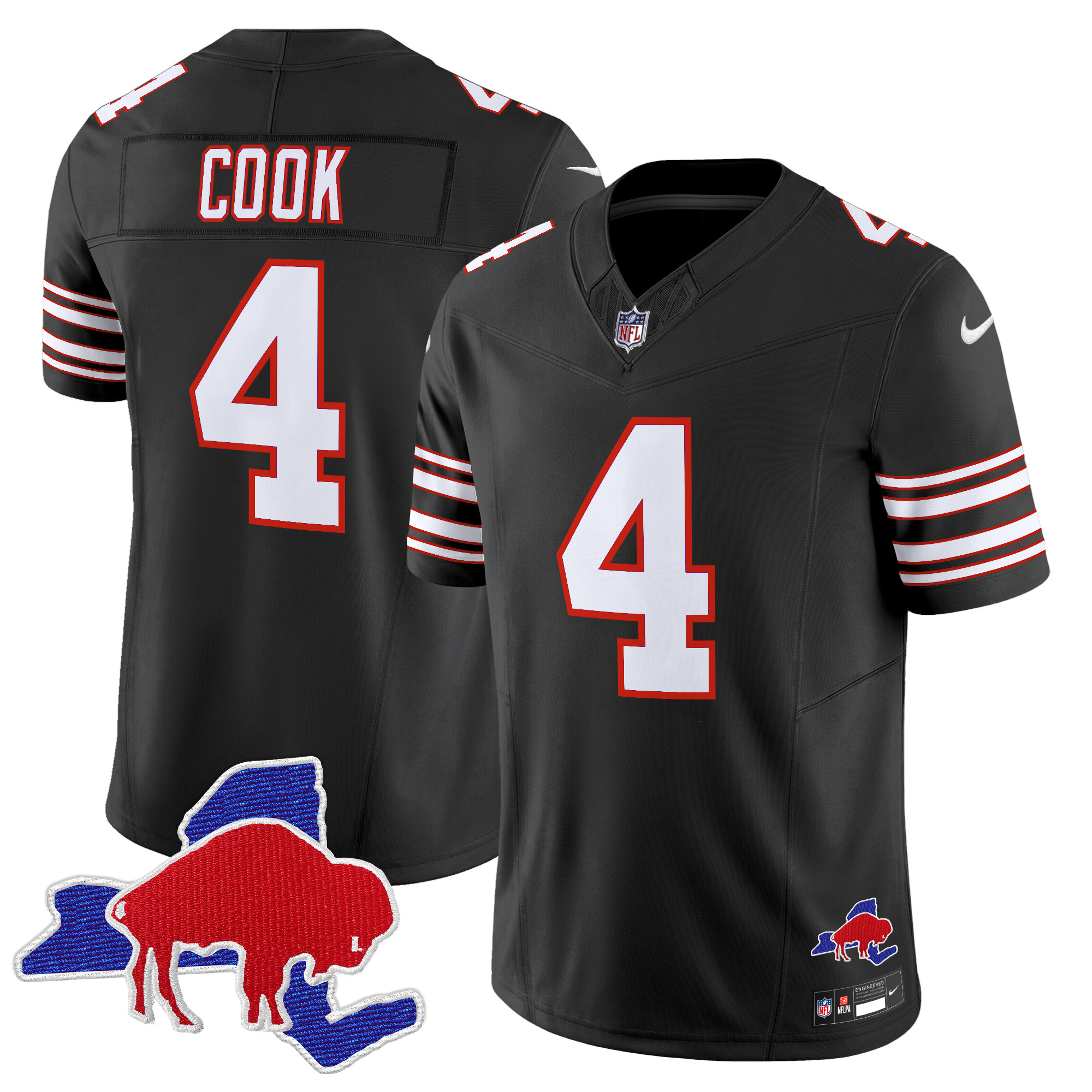 Men's James Cook Buffalo Bills Throwback 2024 Vapor Limited Black Jersey - All Stitched