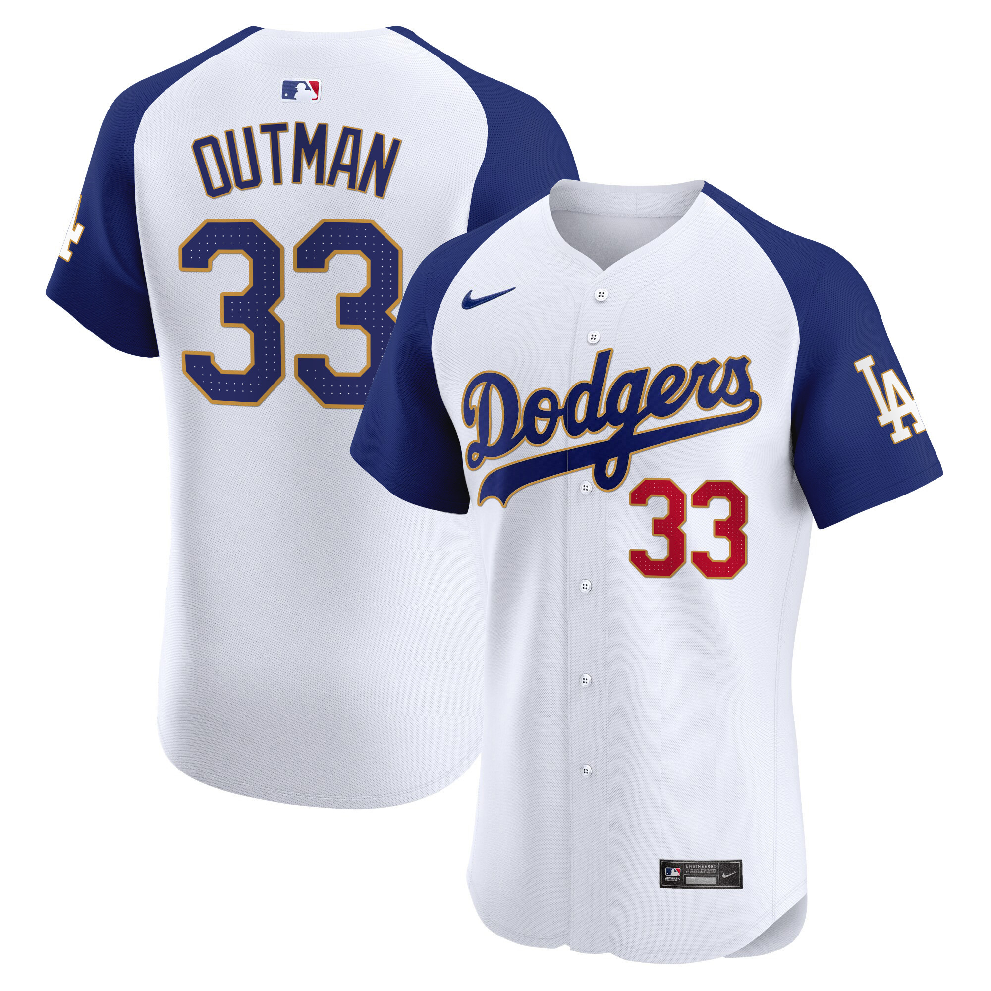 Men's James Outman Los Angeles Dodgers Gold Trim Premier Elite Alternate White Jersey - All Stitched