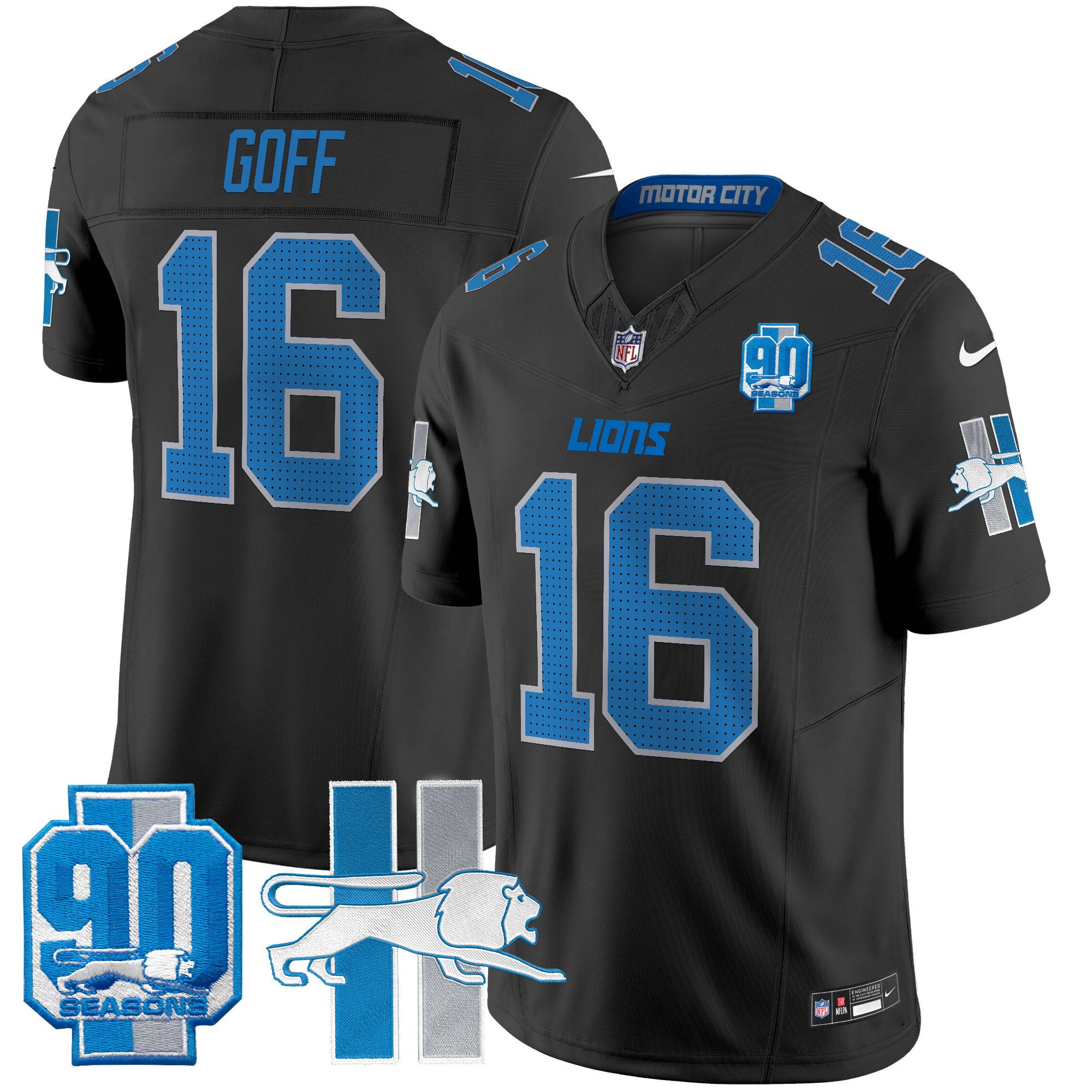 Men's Jared Goff Detroit Lions 1946 Throwback Vapor Limited Black Jersey - All Stitched
