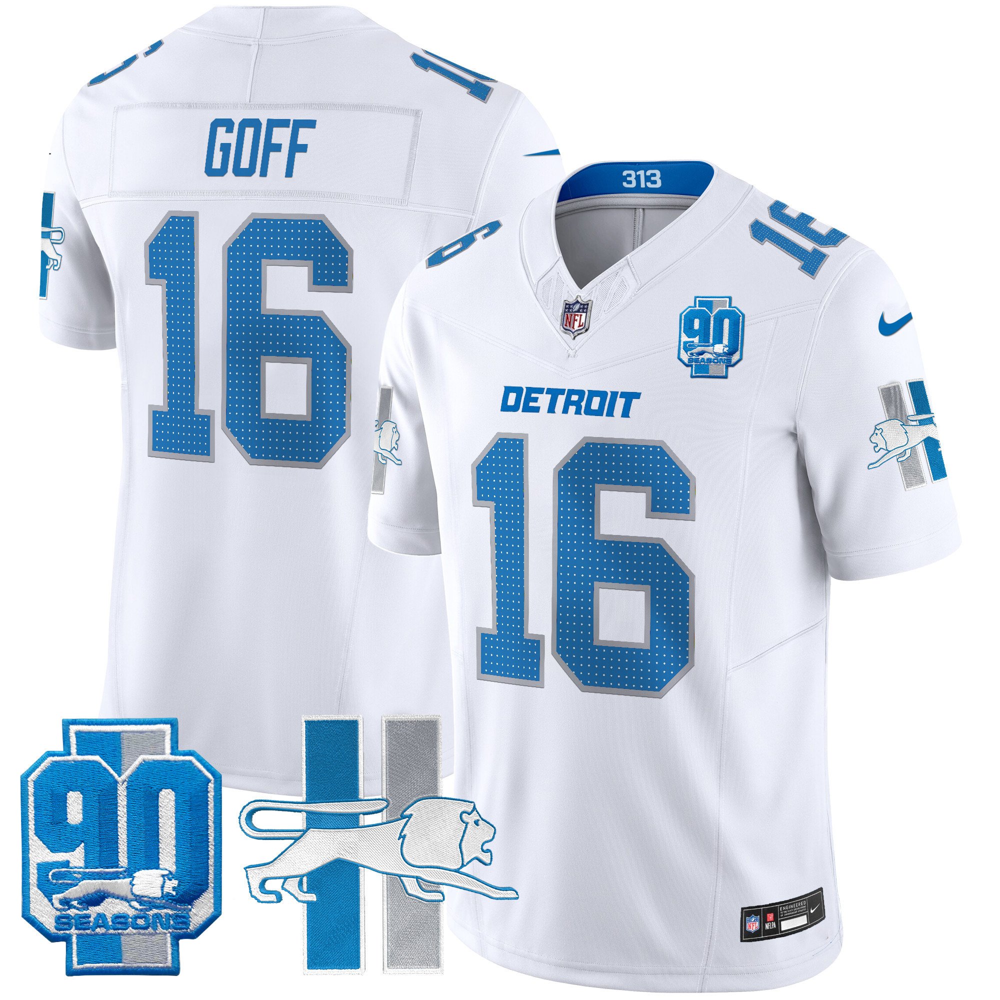 Men's Jared Goff Detroit Lions 1946 Throwback Vapor Limited White Jersey - All Stitched