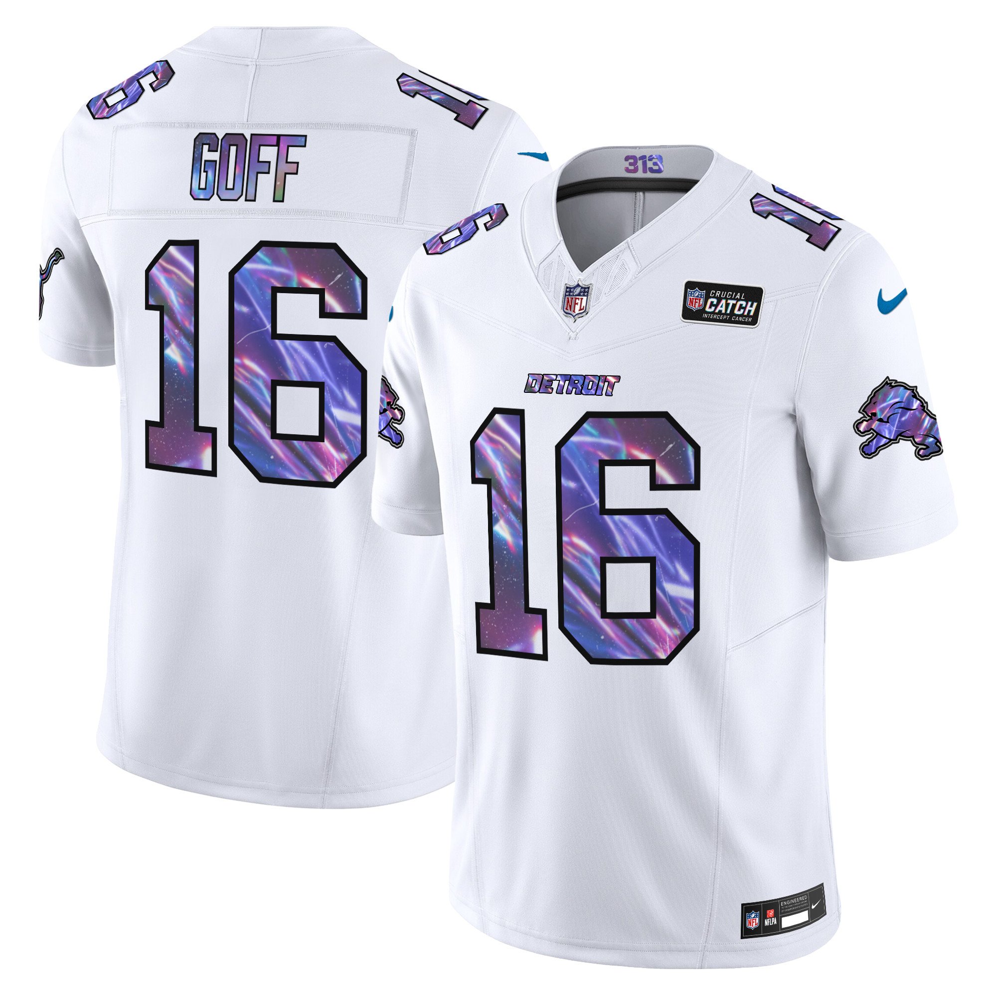 Men's Jared Goff Detroit Lions 2024 Crucial Catch Vapor Limited White Jersey - All Stitched