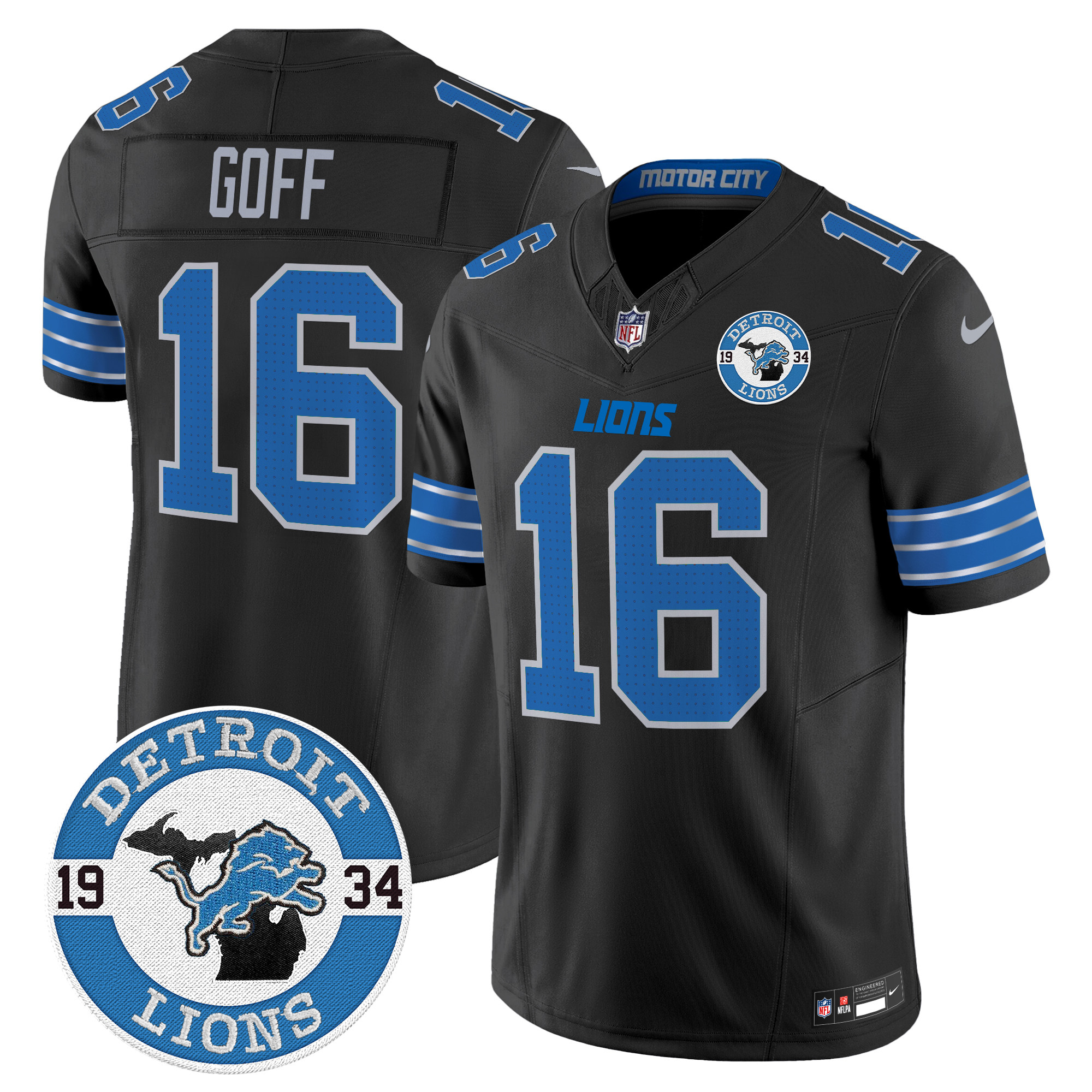 Men's Jared Goff Detroit Lions 2024 Vapor Limited Black Jersey - All Stitched