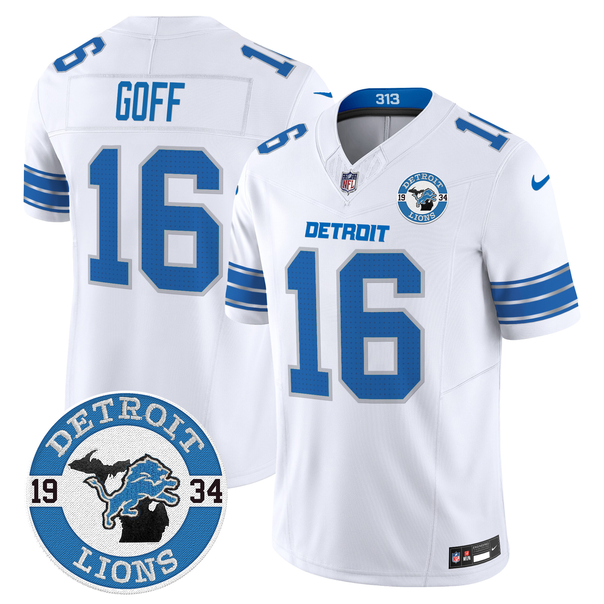 Men's Jared Goff Detroit Lions 2024 Vapor Limited White Jersey - All Stitched