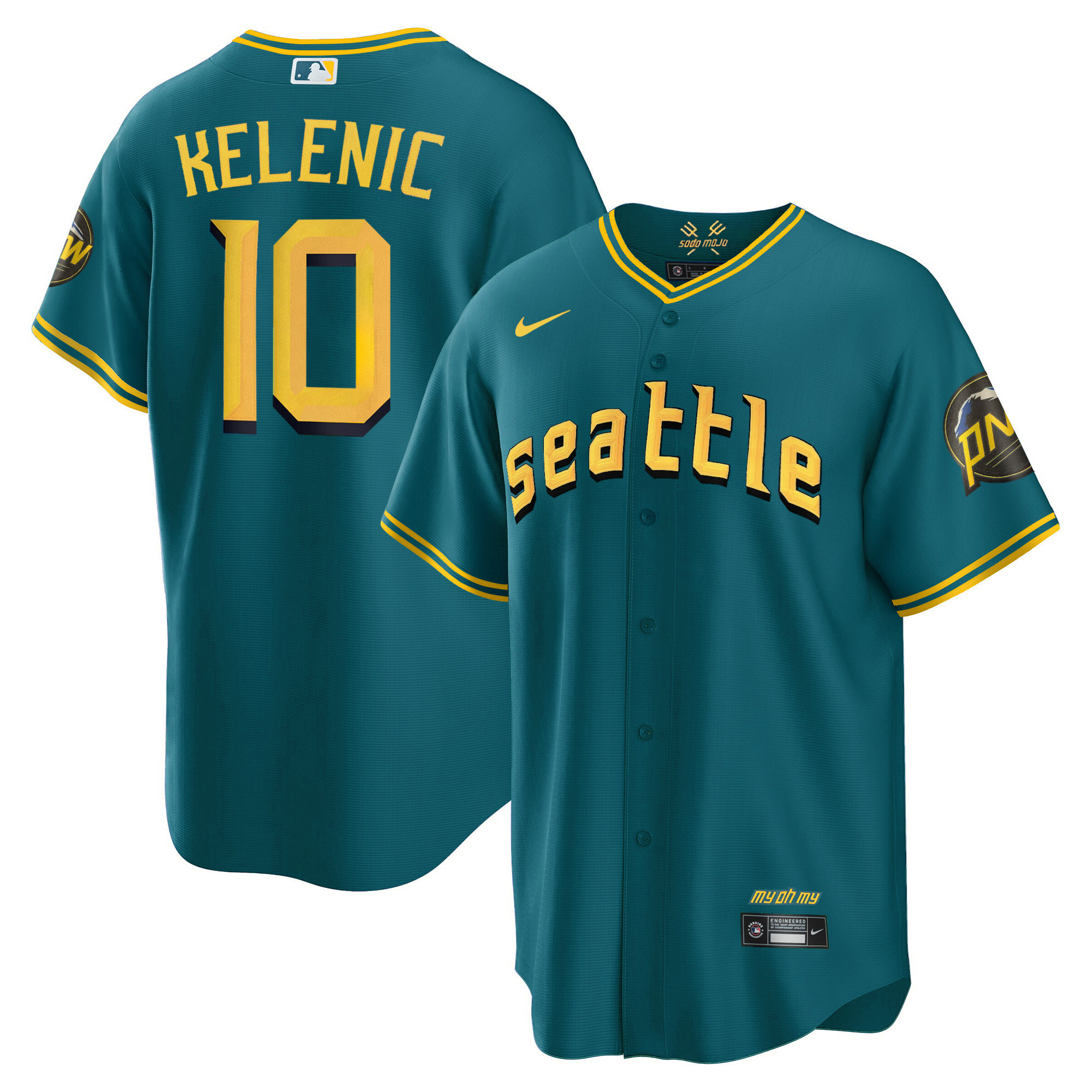 Men's Jarred Kelenic Seattle Mariners City Connect Cool Base Aqua Jersey - All Stitched