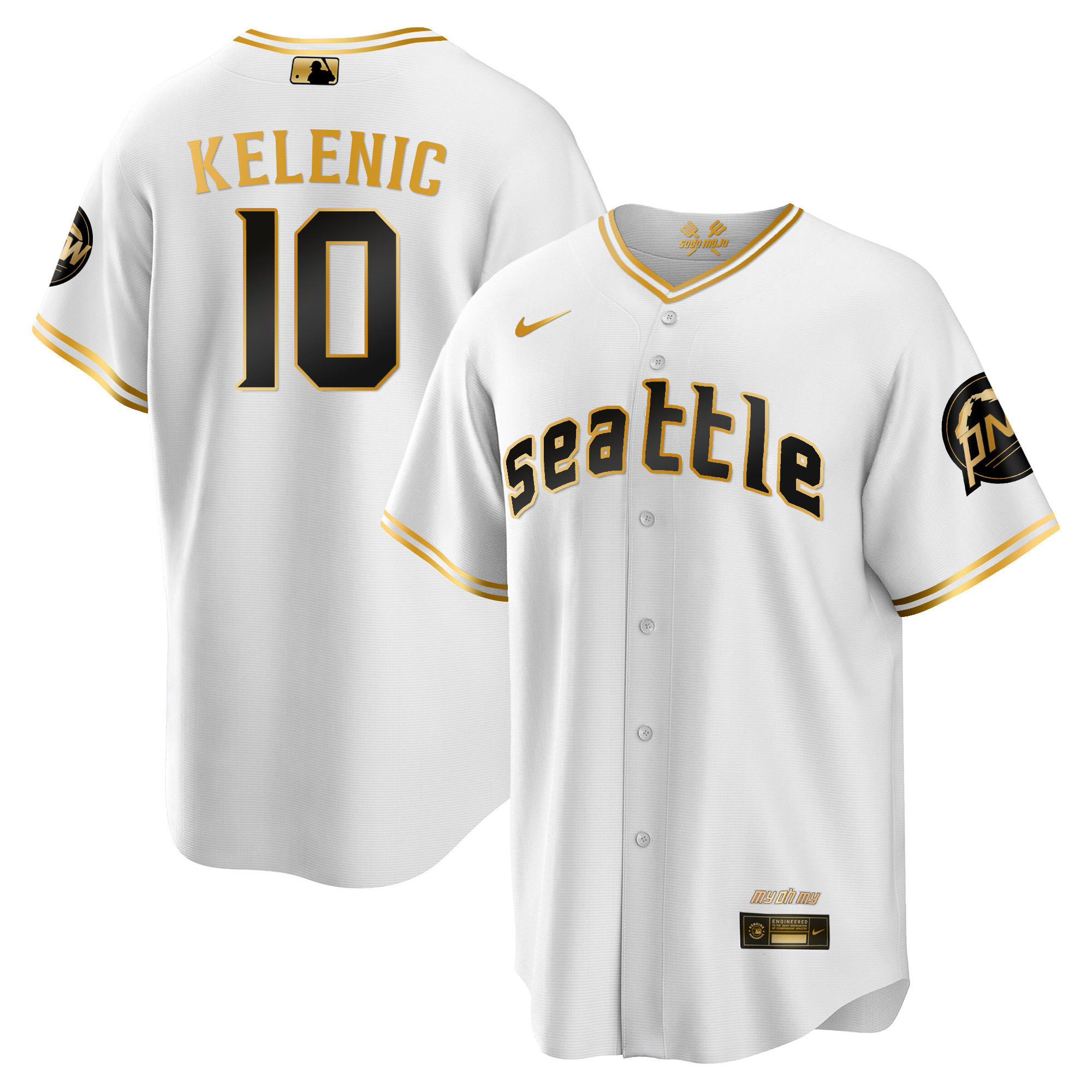 Men's Jarred Kelenic Seattle Mariners City Connect Cool Base White Gold Jersey - All Stitched