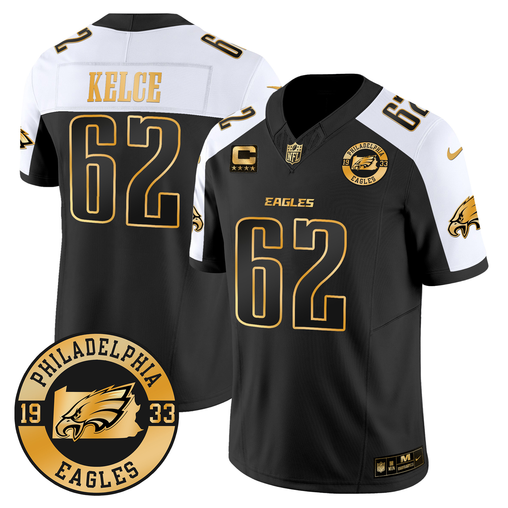 Men's Jason Kelce Philadelphia Eagles 2024 Gold Vapor Limited Alternate Jersey - All Stitched