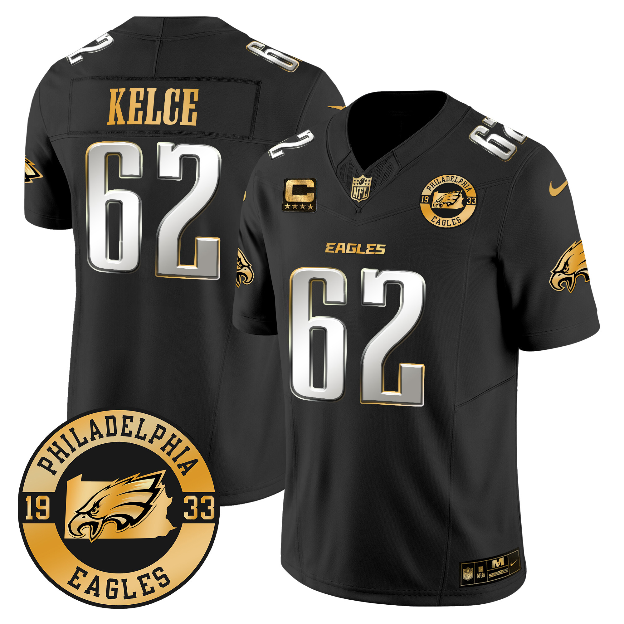 Men's Jason Kelce Philadelphia Eagles 2024 Gold Vapor Limited Black Limited Jersey - All Stitched