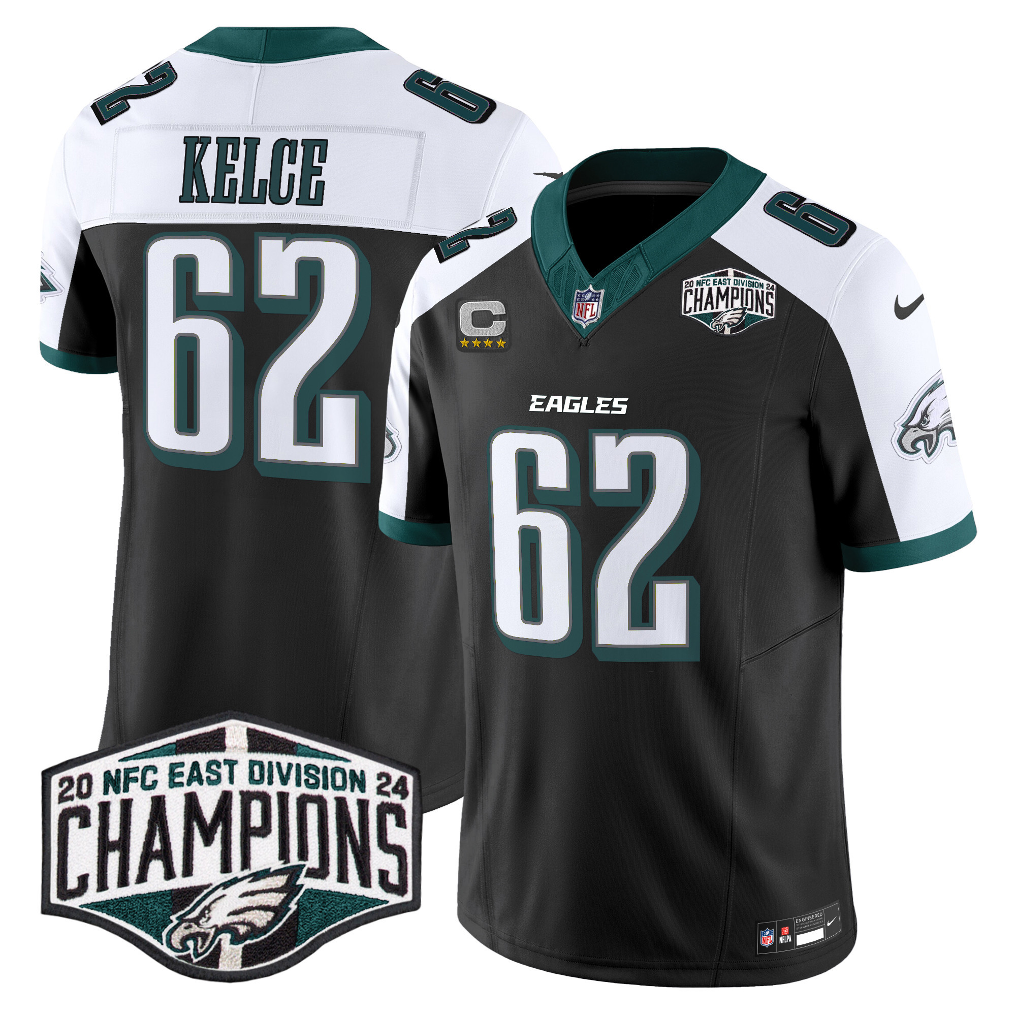Men's Jason Kelce Philadelphia Eagles 2024 NFC East Division Champions Vapor Limited Black Alternate Jersey - All Stitched