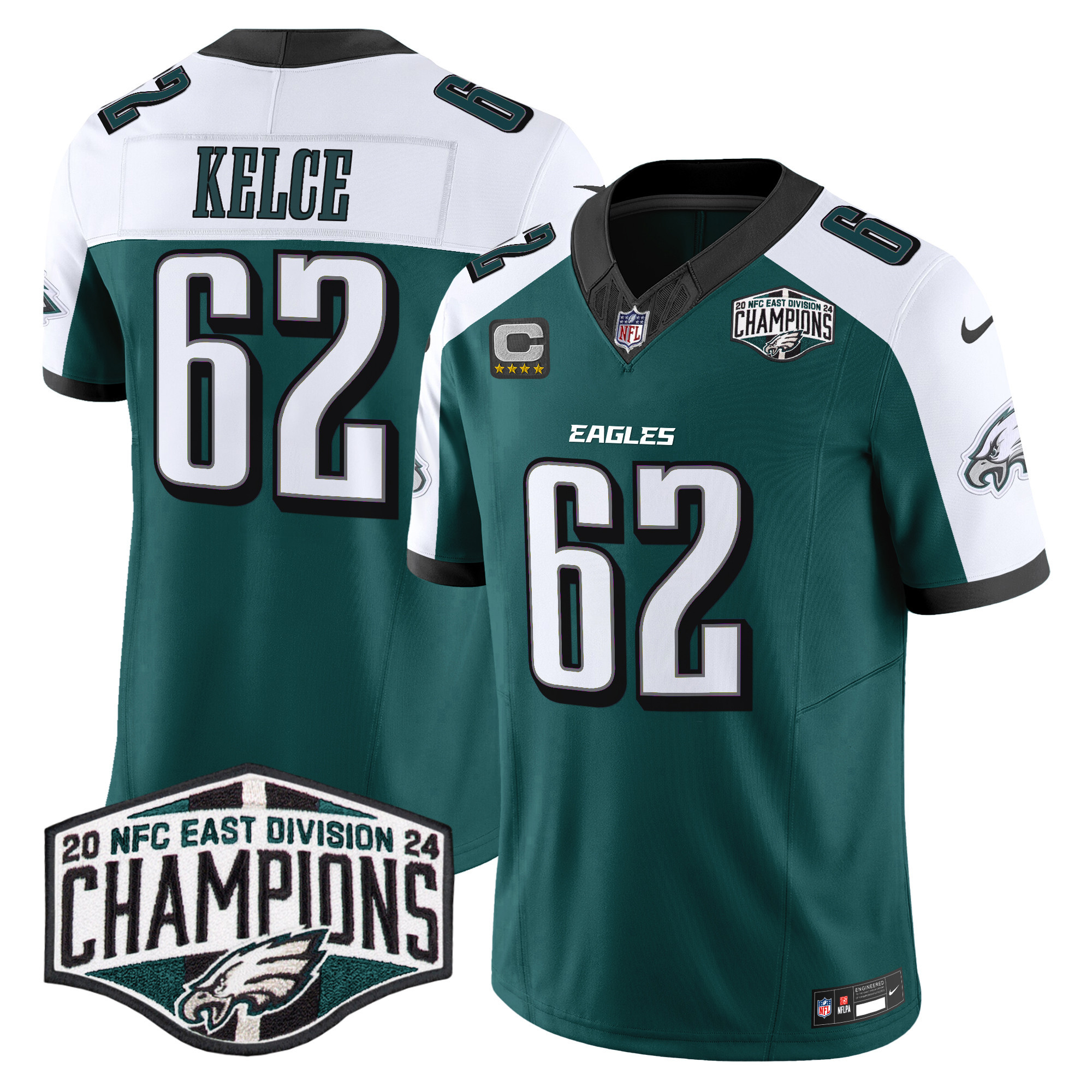 Men's Jason Kelce Philadelphia Eagles 2024 NFC East Division Champions Vapor Limited Green Alternate Jersey - All Stitched