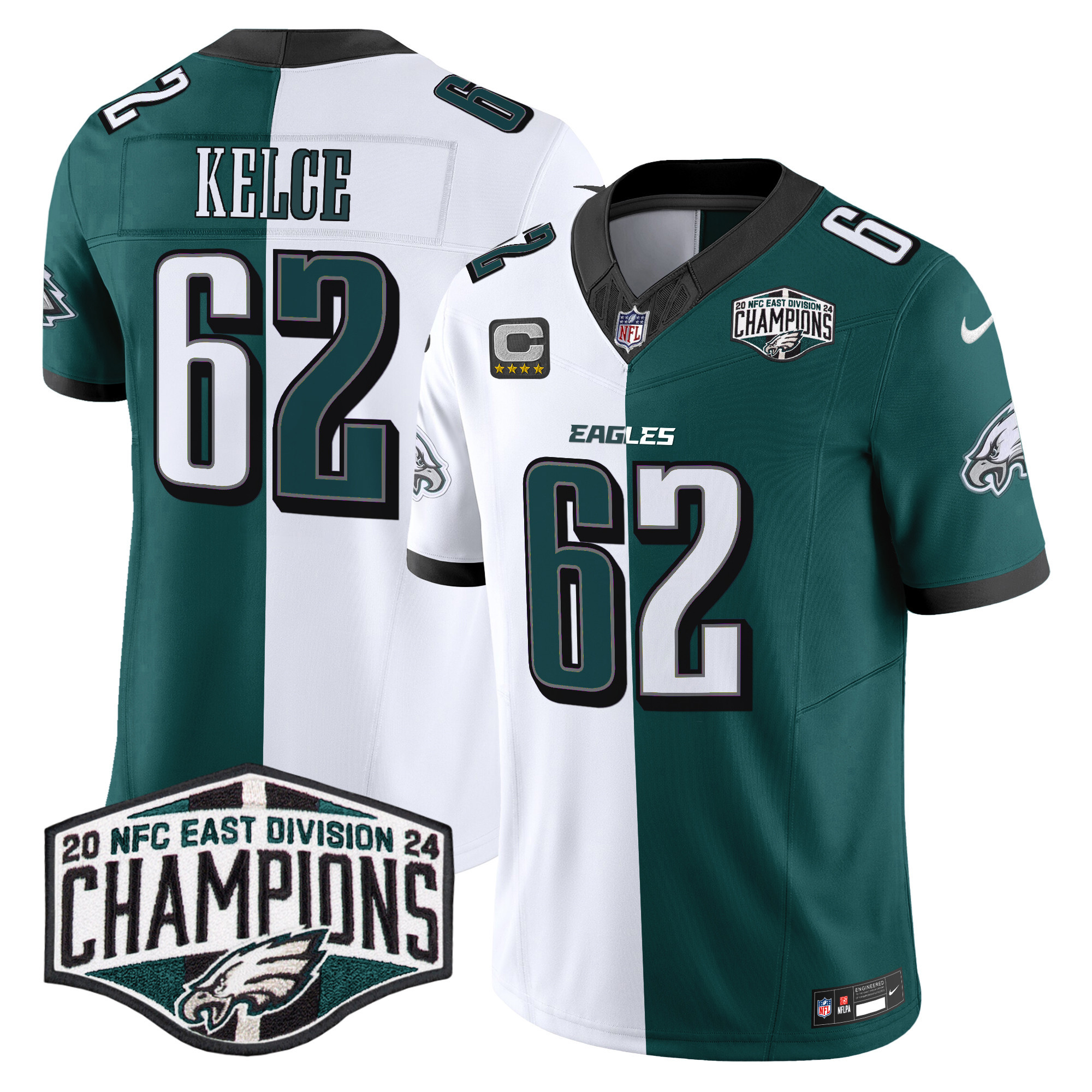 Men's Jason Kelce Philadelphia Eagles 2024 NFC East Division Champions Vapor Limited Split Jersey - All Stitched