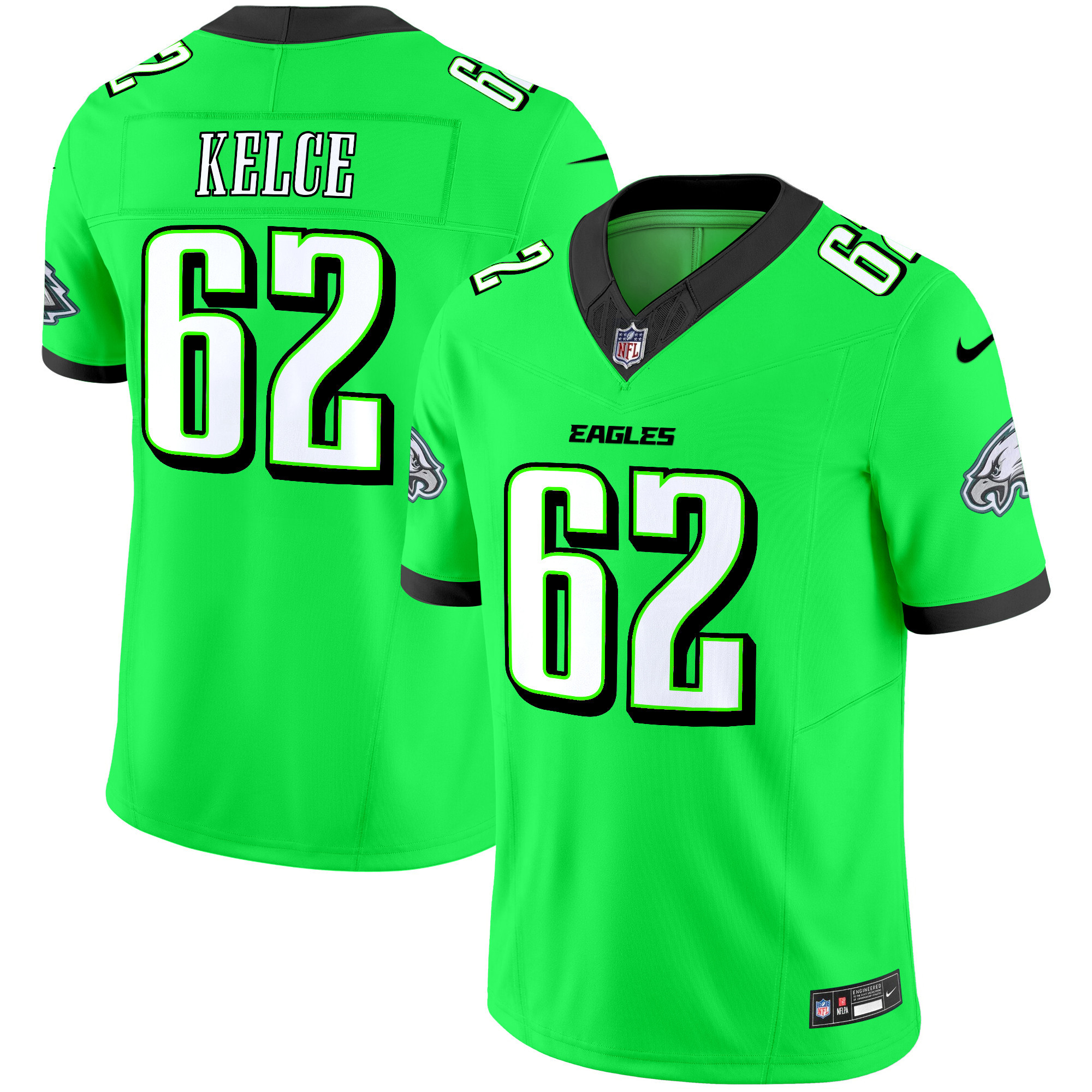 Men's Jason Kelce Philadelphia Eagles 2024 Practice Vapor Limited Green Neon Jersey - All Stitched