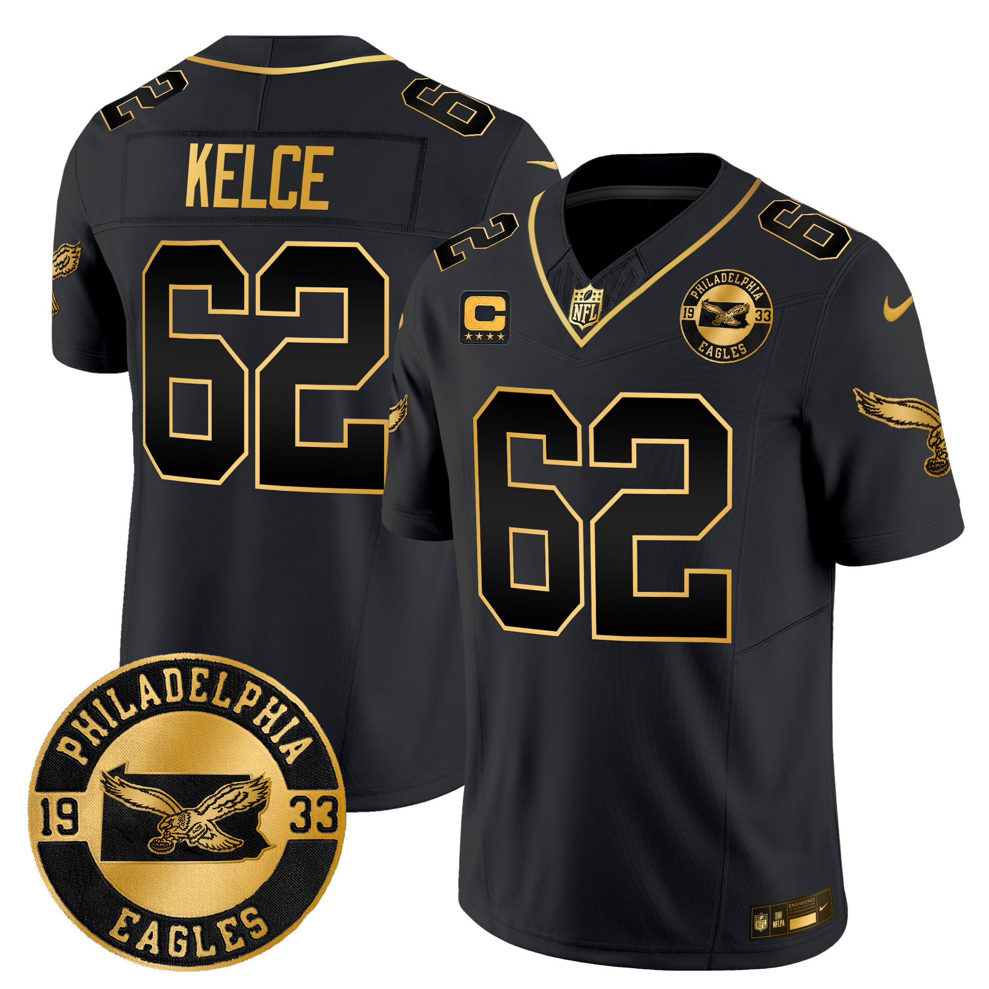 Men's Jason Kelce Philadelphia Eagles 2024 Throwback Gold Vapor Limited Black Gold Jersey - All Stitched