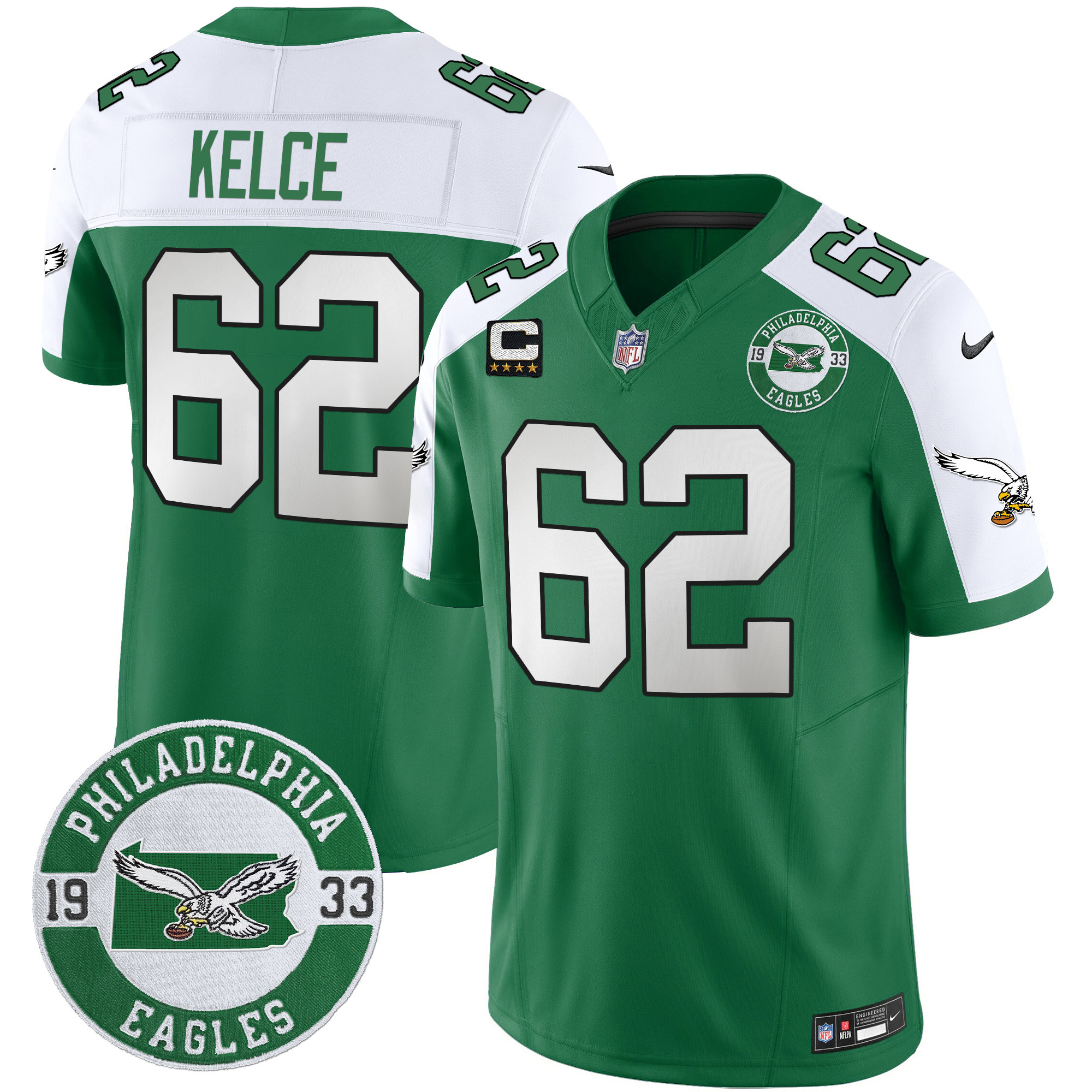 Men's Jason Kelce Philadelphia Eagles 2024 Throwback Vapor Limited Kelly Alternate Jersey - All Stitched